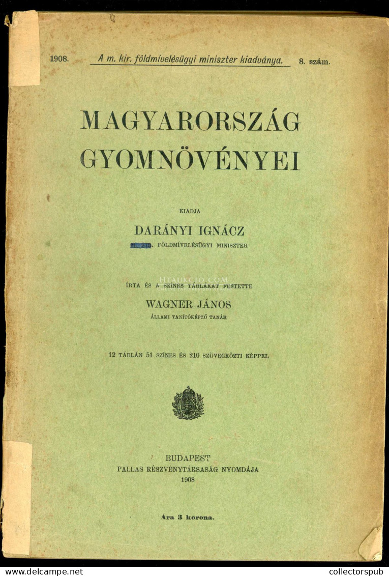 WAGNER JÁNOS: Magyarország Gyomnövényei.Bp.1908. 384p 12 Színes Litho Tábla, Szépek. Javított Papír Kötésben, Belül Szép - Livres Anciens