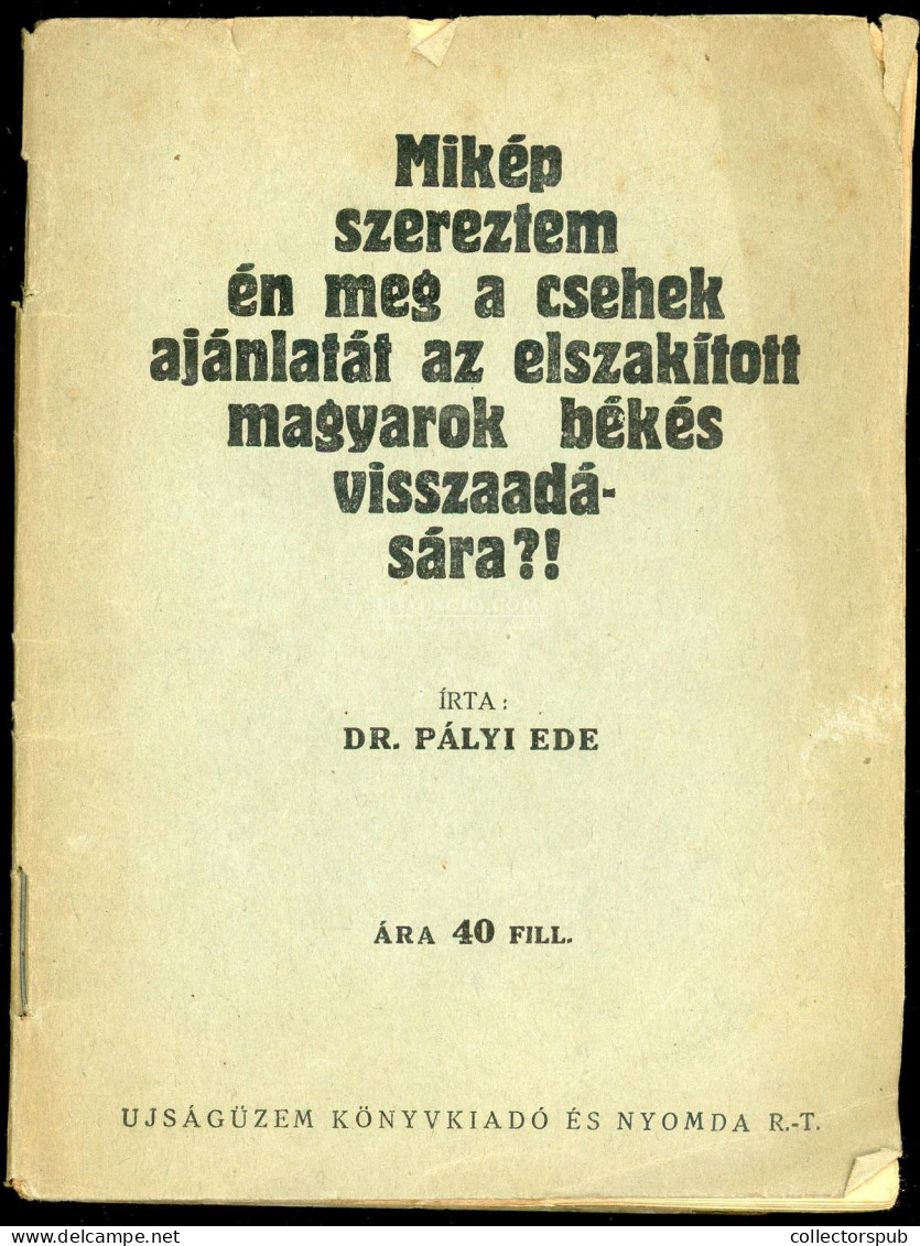 Pályi Ede, Dr.: Mikép Szereztem én Meg A Csehek Ajánlatát Az Elszakított Magyarok Békés Visszaadására?! Bp., 1927. 47p - Old Books