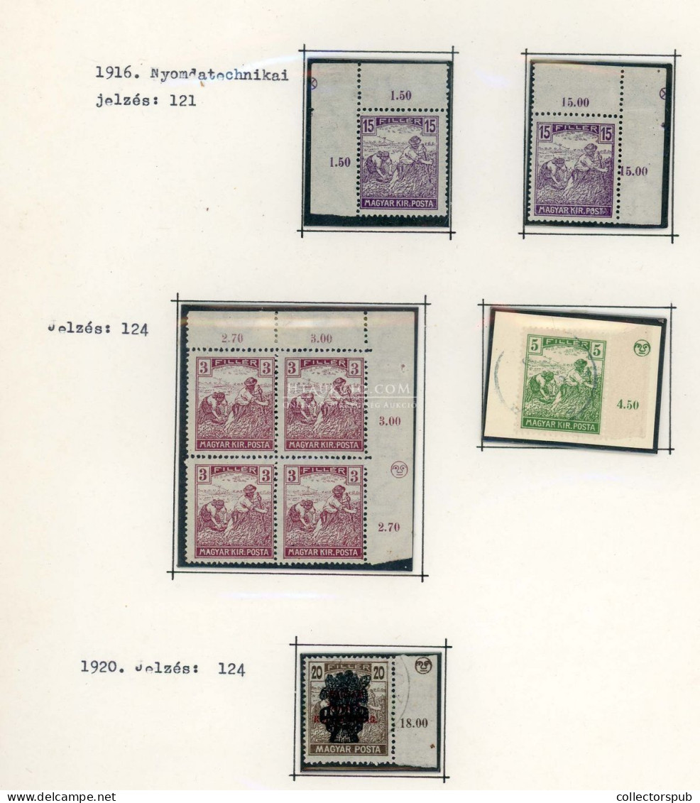 NYOMDATECHNIKAI JELZÉSEK 1916-20albumlapokon, Kis Tétel - Lettres & Documents