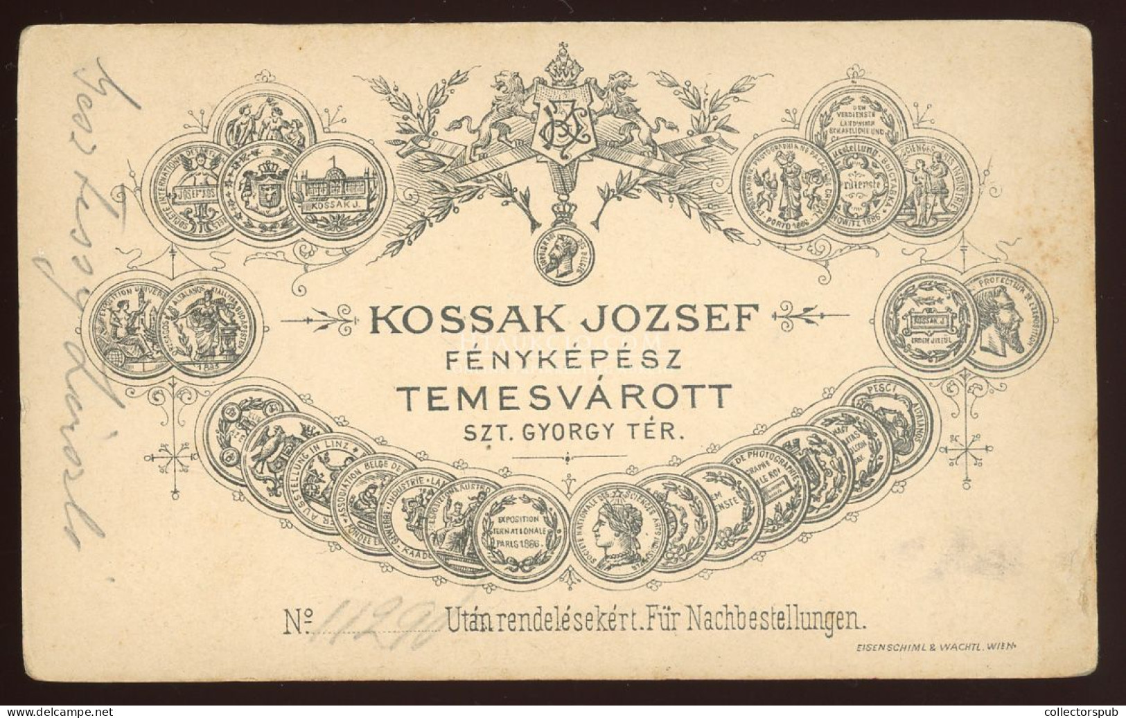 TEMESVÁR 1890. Ca. Kossak : Gesztessy László, Visit Fotó - Ancianas (antes De 1900)