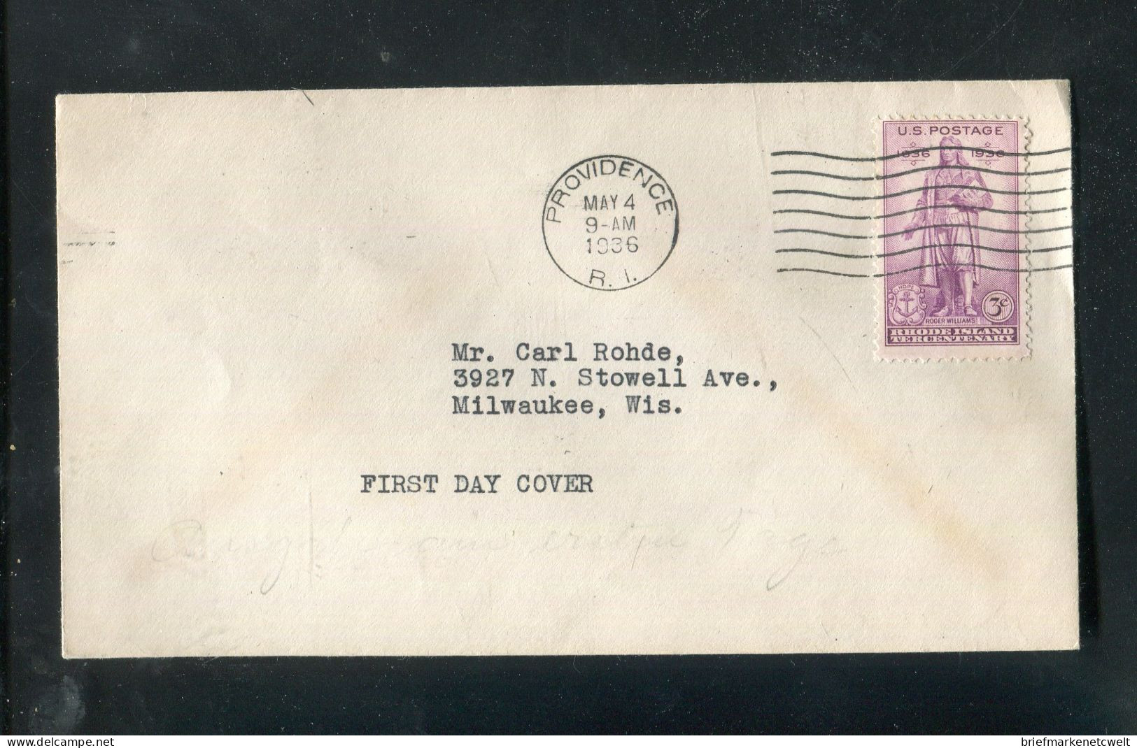 "USA" 1936, Mi. 382 Auf Brief Ersttagsstempel "PROVIDENCE" (6022) - 1851-1940