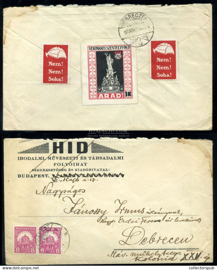 BUDAPEST 1929. Levél Debrecenbe Küldve, Irredenta Levélzárókkal - Briefe U. Dokumente