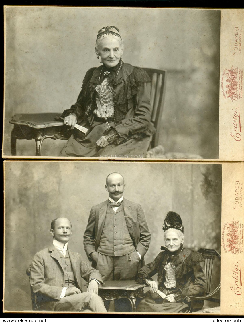 BUDAPEST 1900-1905. Ca. Erdélyi : Erdey Dezső Bankigazgató Családja, 2db Cabinet Fotó - Anciennes (Av. 1900)