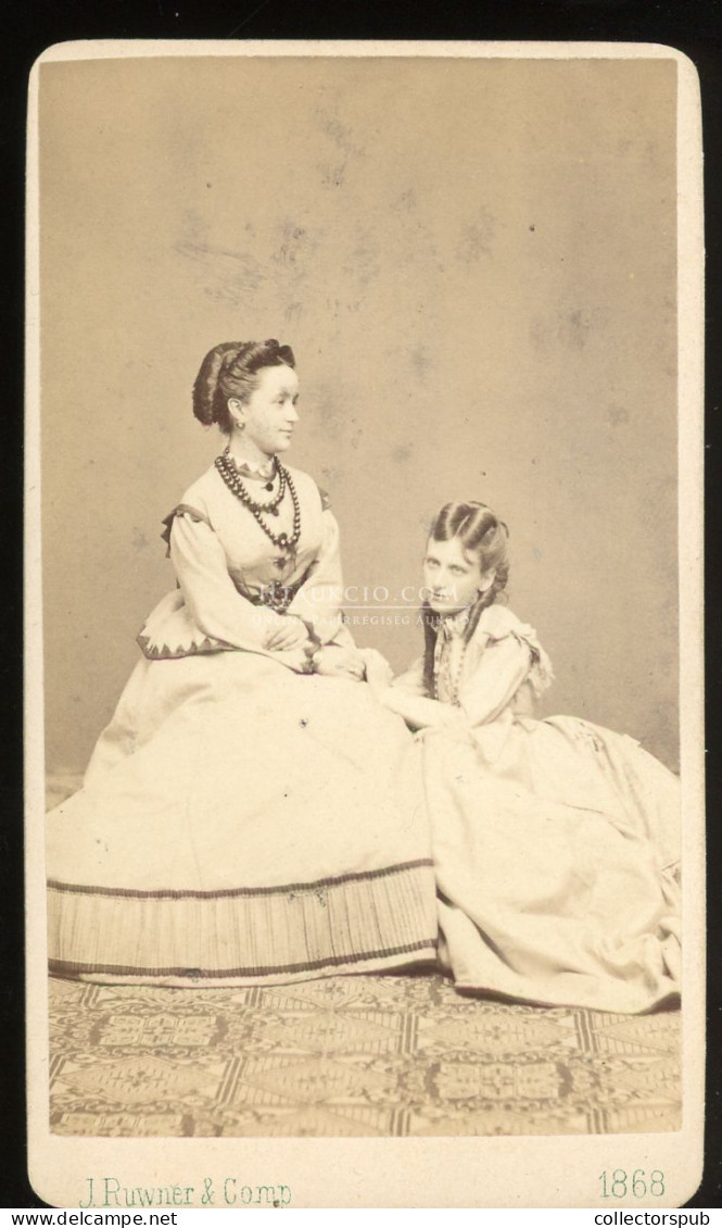 BÉCS 1868. J. Ruwner : Hölgy és Gyerek Visit Fotó - Alte (vor 1900)