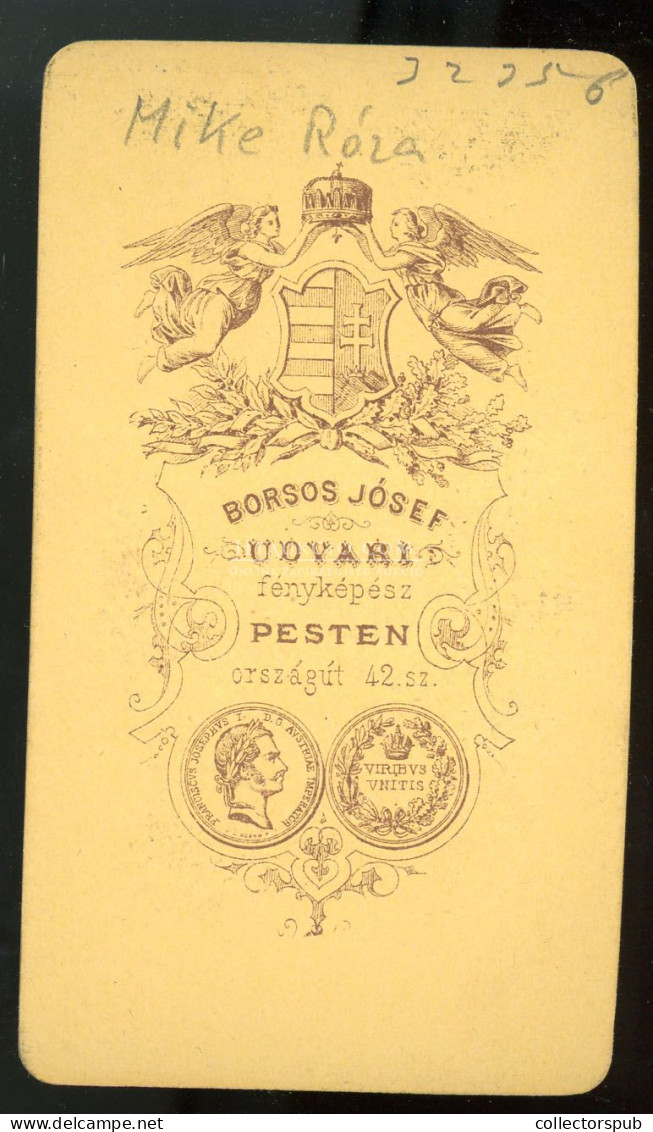 PEST 1868. Borsos : Mike Róza,  Al-torjai Mike Sándor Történésznek Lánya  Visit Fotó - Ancianas (antes De 1900)