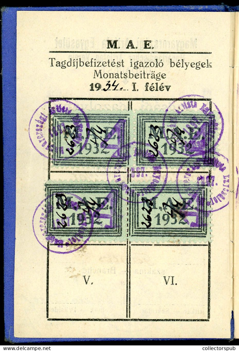 1934. Magyar Artista Egyesület Tagsági Igazolvány, Friedmann Mór Részére. (Fenyő Miklós Művésznévvel Lépett Fel A Világb - Sonstige & Ohne Zuordnung