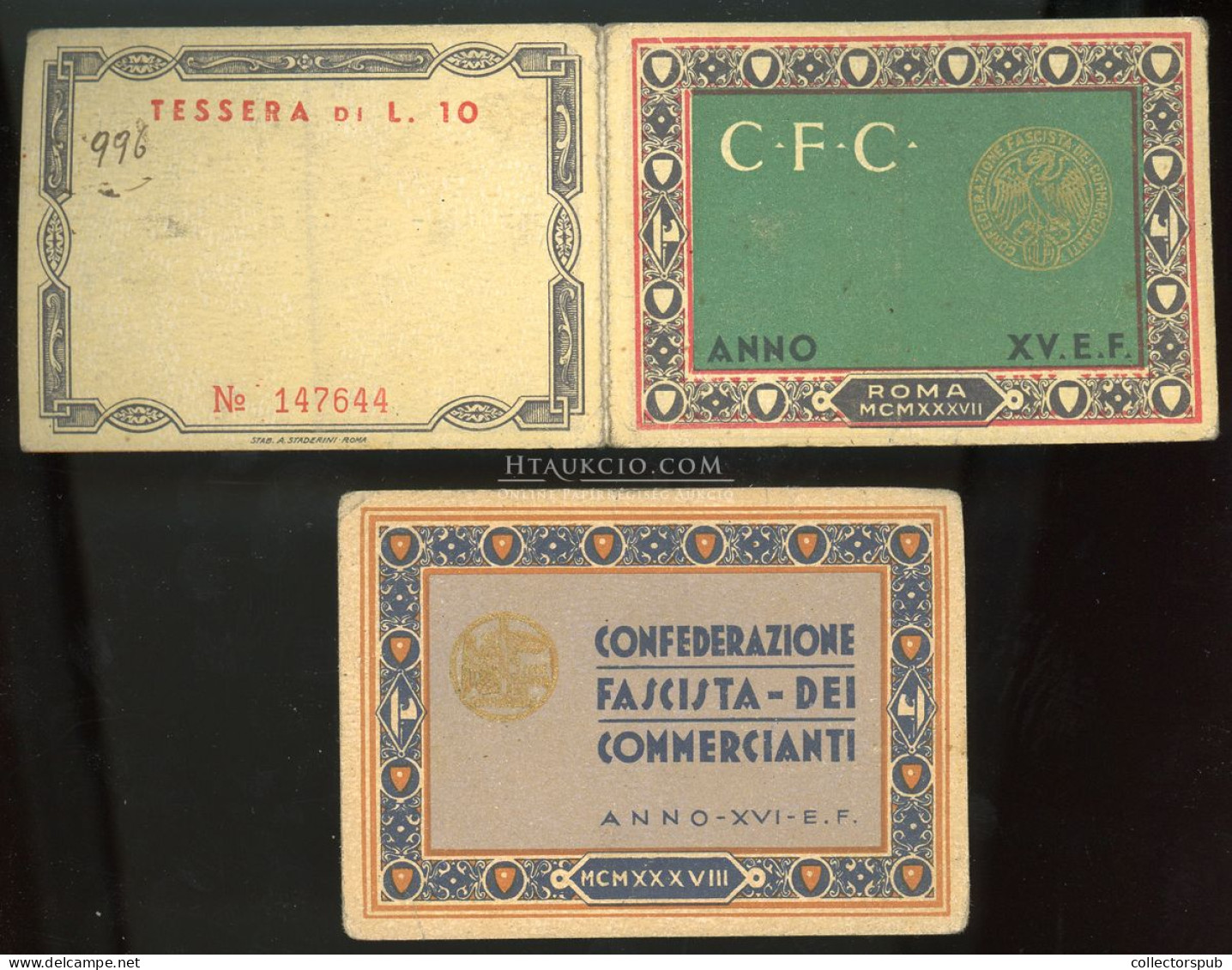 1937. CONFEDERAZIONE FASC!STA DEI COMMERCIANTI TESSERA  Igazolvány és Jegy Friedmann Mór (Fenyő Miklós Artista és Táncos - Documents Historiques