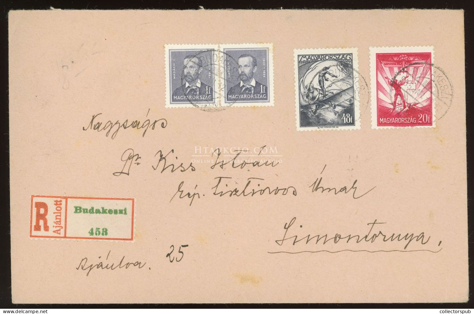 BUDAKESZI 1935. Ajánlott Levél Repülő-Arcképek Vegyes Bérmentesítéssel Simontornyára, Levélzáróval - Covers & Documents