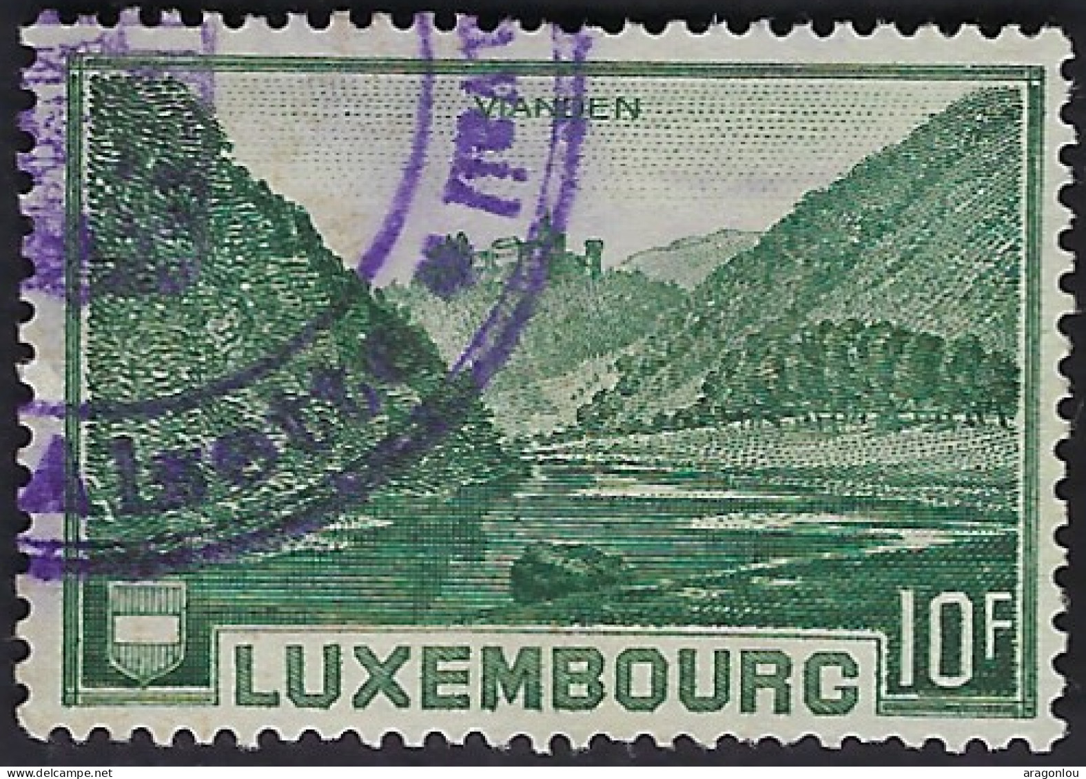 Luxembourg - Luxemburg - Timbre   --  1935   Timbre à 10Fr.   Cachet Bleu    Vallée De L'Our , Vianden   ° - Blocs & Feuillets