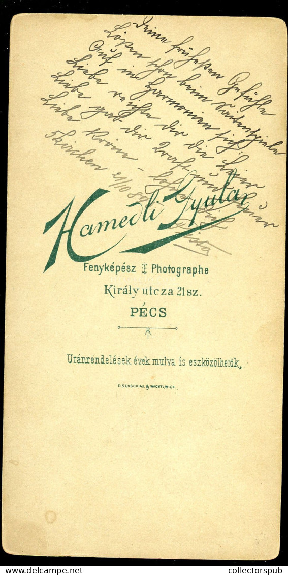 PÉCS 1895. Hamedli : Katona Kaposvári 44.i. Közös Gyalogezred Szép Cabinet Fotó, Dedikációval. "medvekörmös, Ritka Visel - Guerre, Militaire