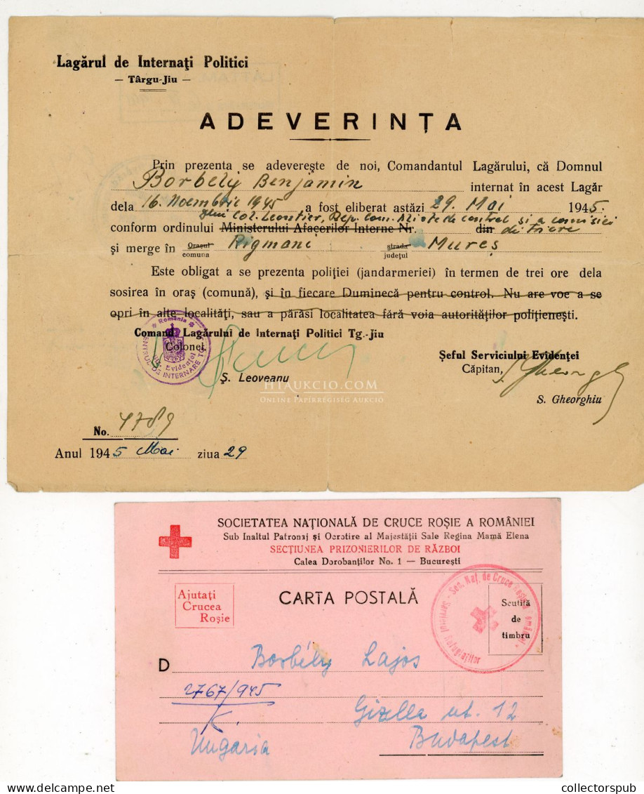 1946.05. Targu Jiu, érdekes Kétnyelvű, Román Katonai Dokumentum + Hadifogoly Lap - Krieg, Militär