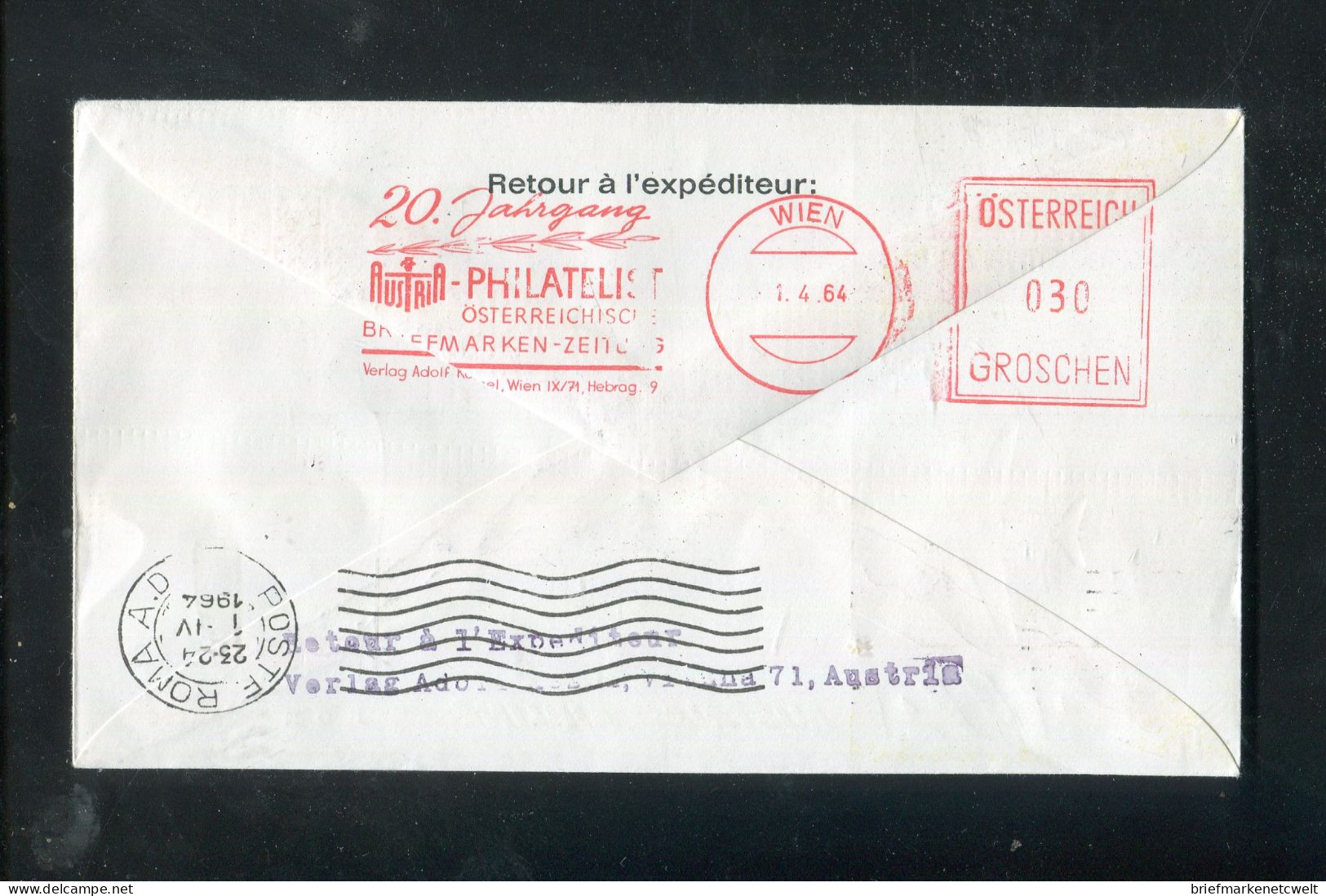 "OESTERREICH" 1964, AUA-Caravelle-Erstflugbrief "Wien-Rom" (6028) - Erst- U. Sonderflugbriefe