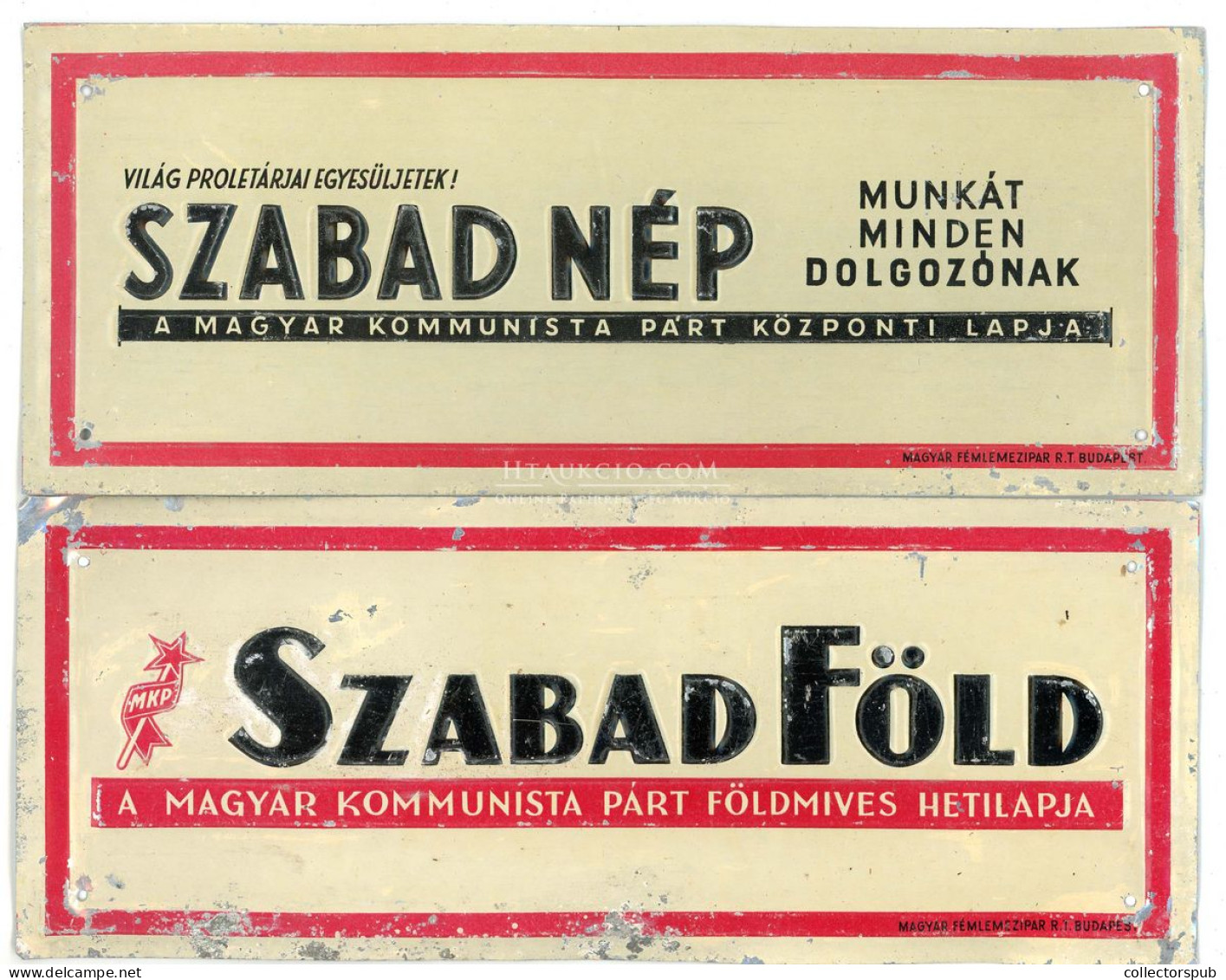 SZABAD NÉP, SZABAD FÖLD 2db Fémtábla 1970. Ca.  25*10 Cm - Sonstige & Ohne Zuordnung