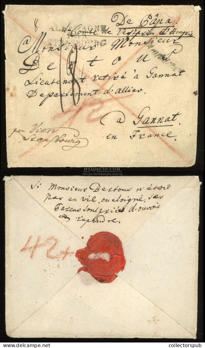 PÁPA 1830-40. Dekoratív Portós Levél, Tartalommal Gannet, Franciaországba Küldve - Autres & Non Classés