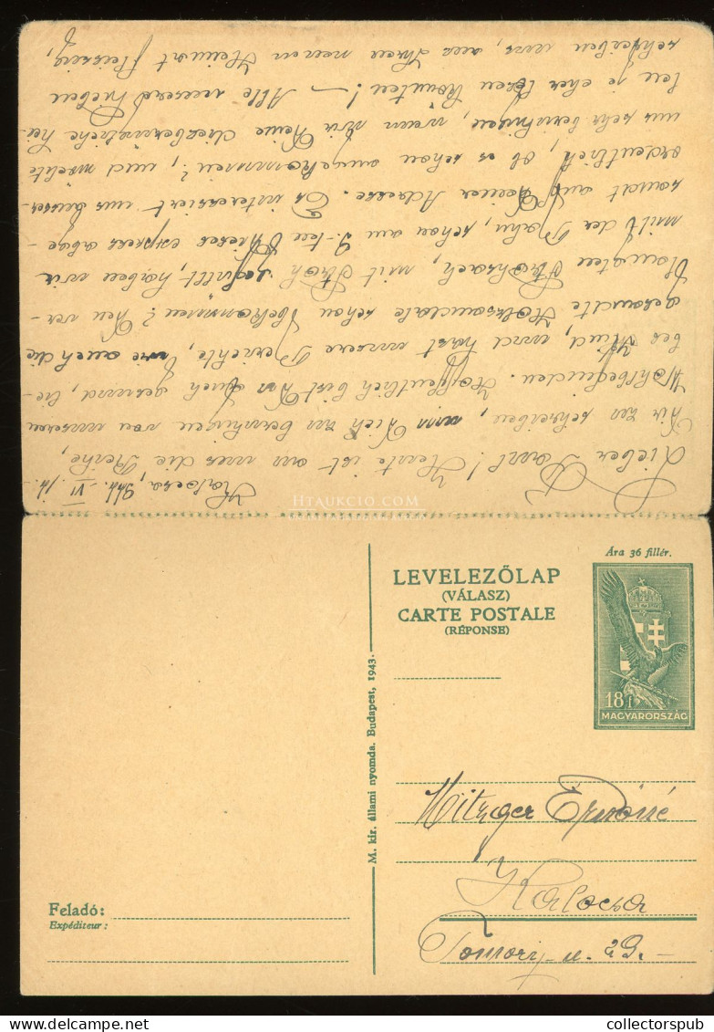 KALOCSA 1944. Válaszos, Cenzúrázott Dupla Díjjegyes Levlap A Bácstopolyai Internáló Táborba Küldve, Internált Zsidó Szem - Autres & Non Classés