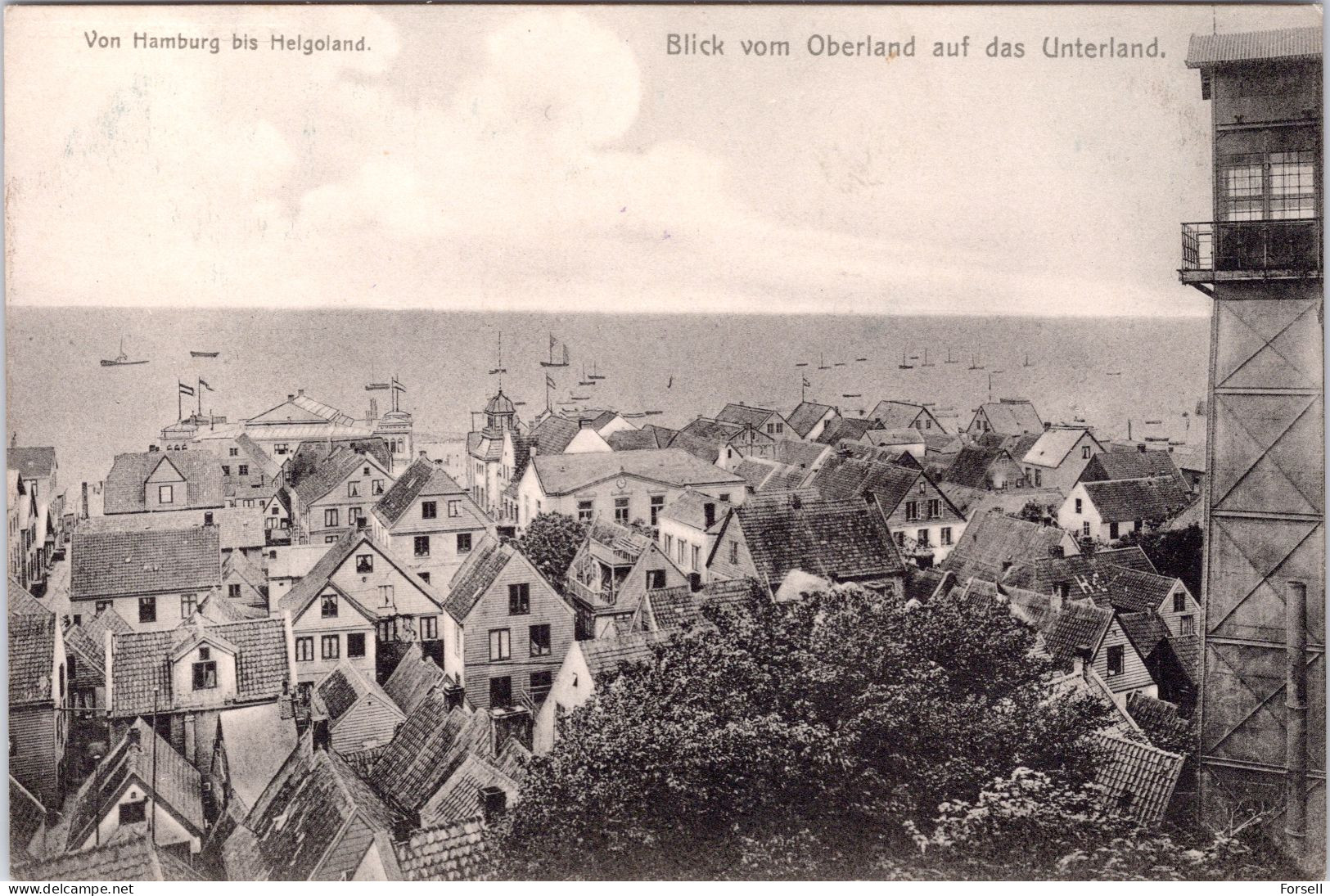 Von Hamburg Bis Helgoland , Blick Vom Oberland Auf Das Unterland (Schiffstempel: 1922, Turb. Dampfer Kaiser) - Helgoland