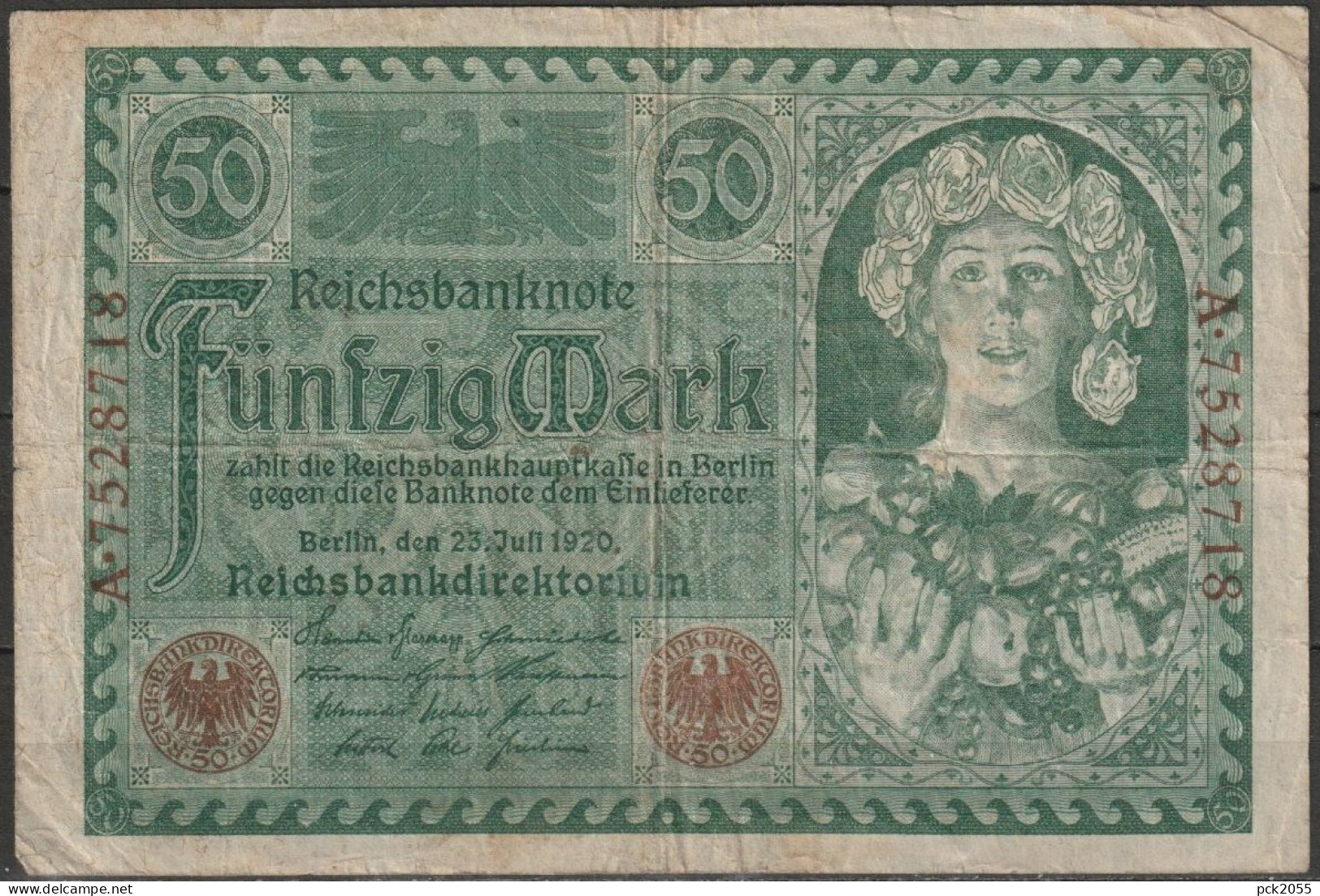 DR.50 Mark Reichsbanknote 23.7.1920 Ros.Nr.66, P68 ( D 6425 ) - 50 Mark