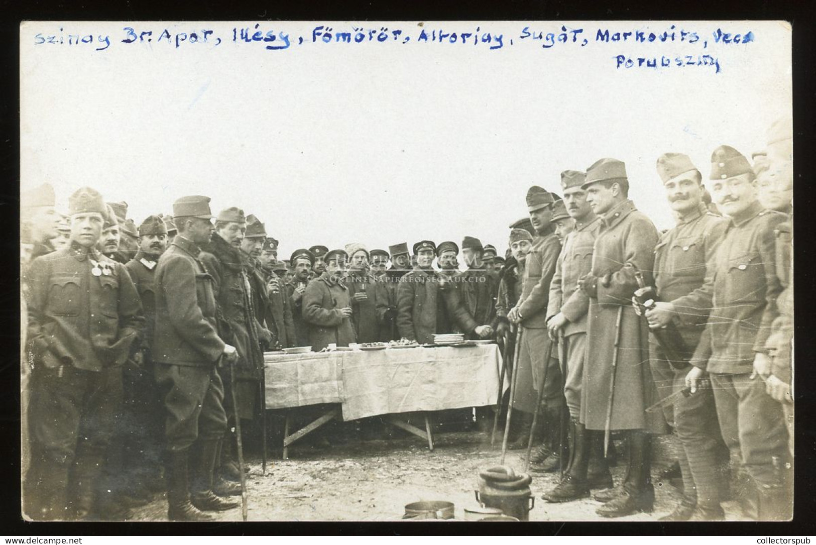 I.VH Bukovina, 1917. Katonák, Orosz-magyar Barátkozás, "svédasztal :) " érdekes Fotós Képeslap , Debreceni  2. Huszárezr - Weltkrieg 1914-18