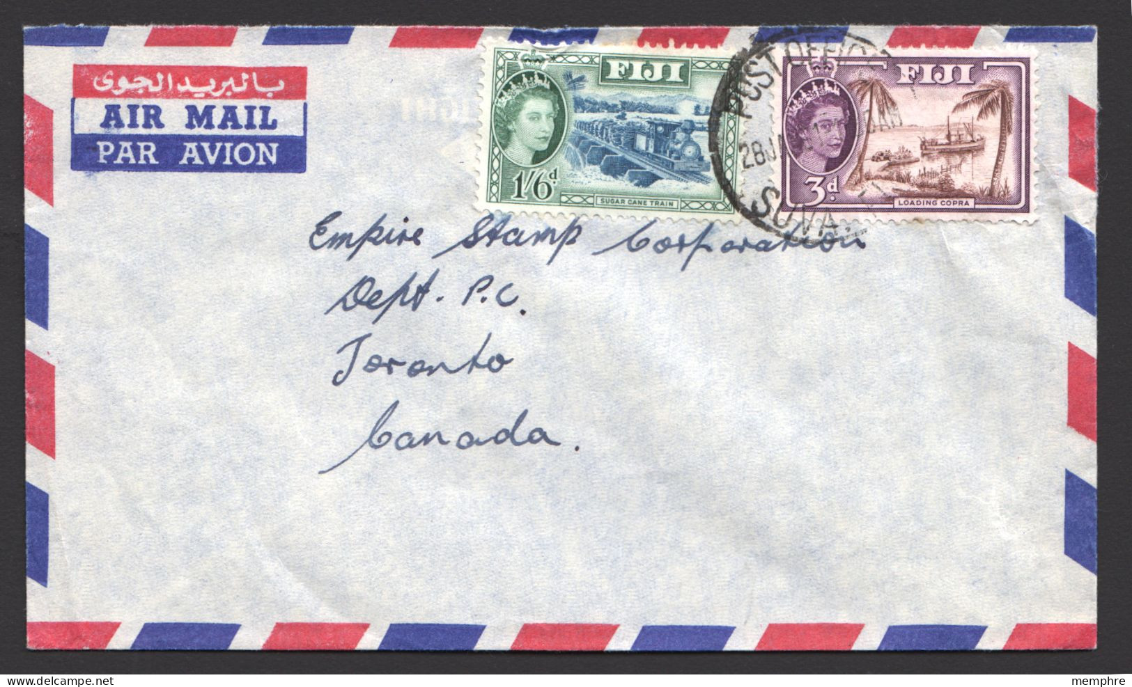 1961 Airmail Cover To Canada 1/6 Sugar Cane Train, 3d. Loading Copra Sc 157, 152 - Fiji (...-1970)