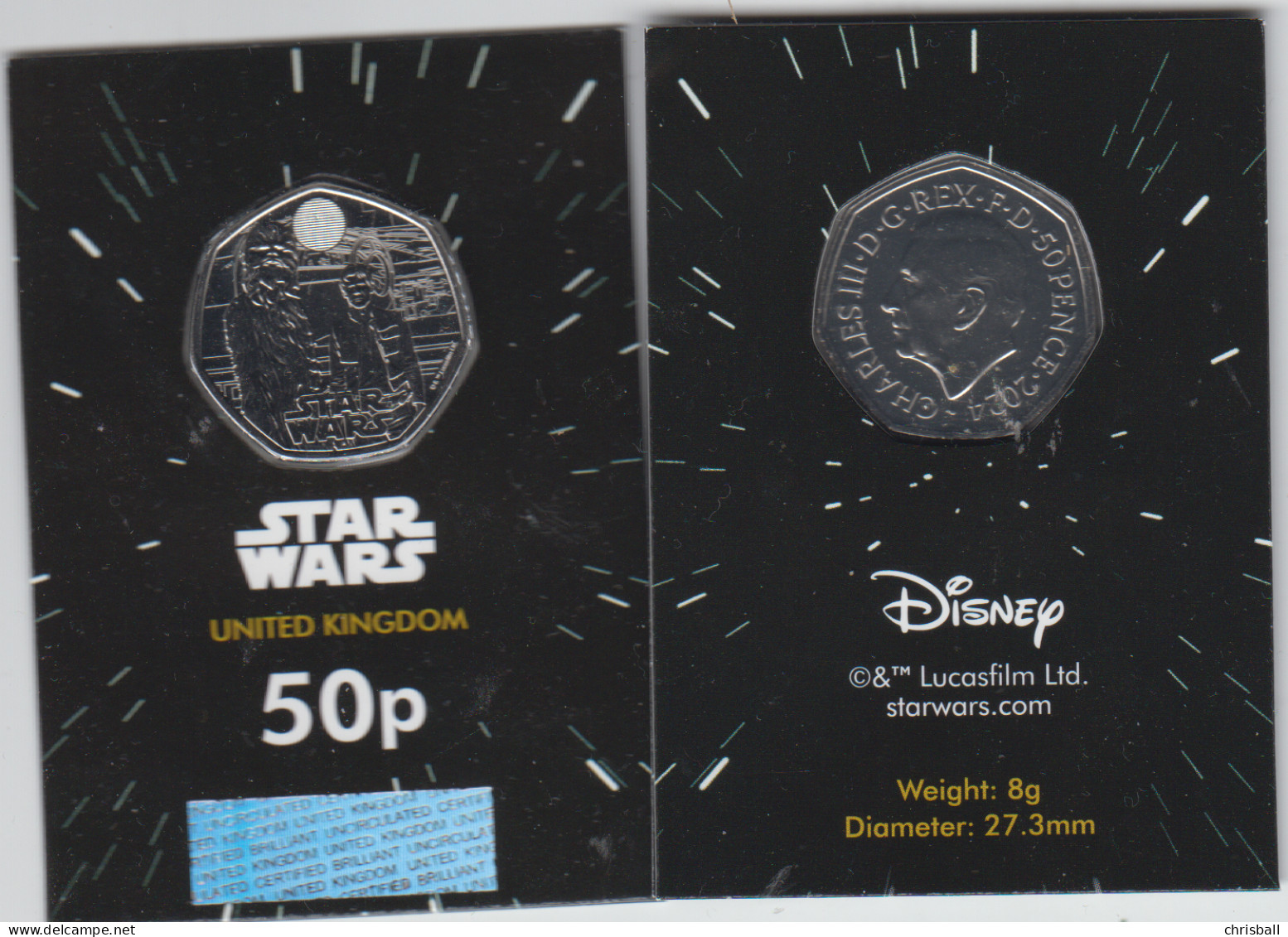 Great Britain UK 2024 50p Coin, Star Wars Han Solo & Chewbacca - 50 Pence