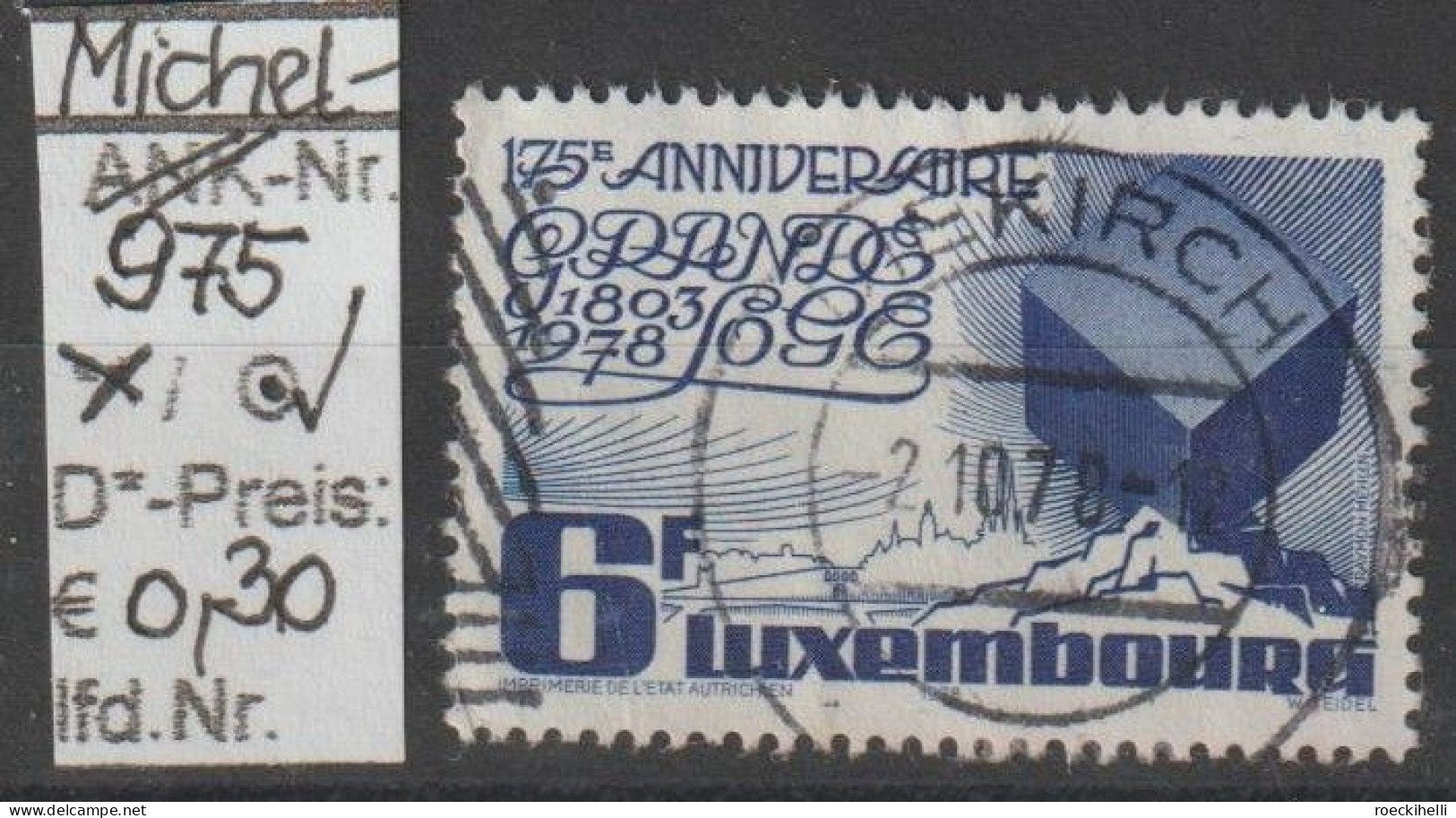 1978 - LUXEMBURG - SM "175 J. Großloge V. Luxembg." 6 Fr Dkl'violettblau - O Gestempelt - S.Scan (Lux 975o) - Oblitérés