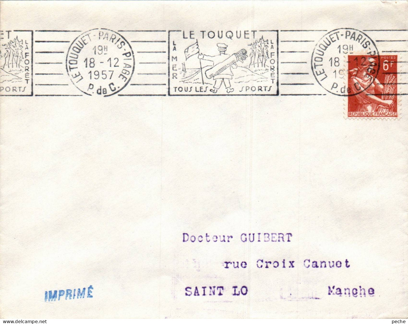 N°952 V -oblitération Machine R.B.V. -Le Touquet- Golf- 1957- - Golf