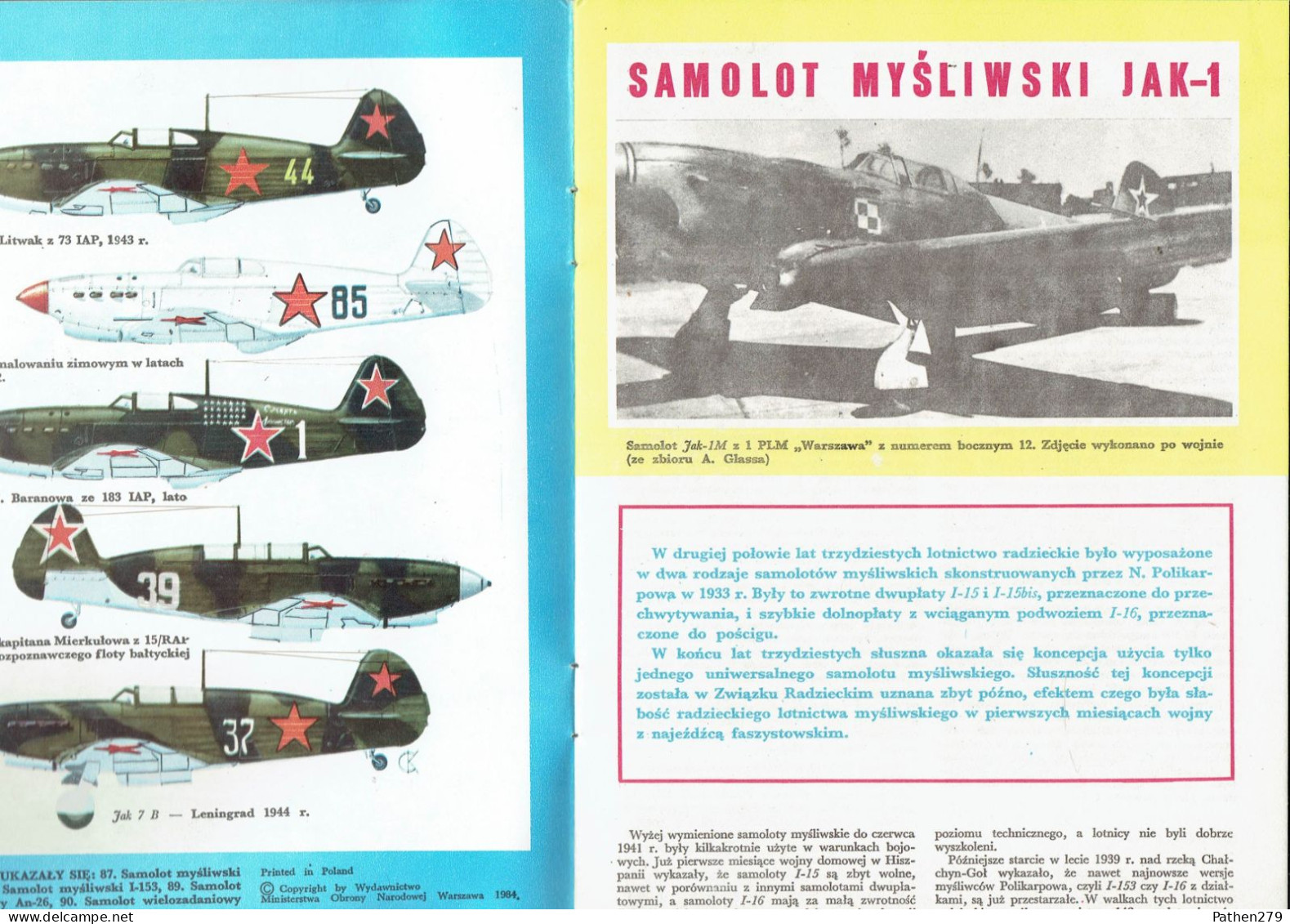 Typy Broni I Uzbrojenia N° 92 - Revue Polonaise D'armes Et Armements - Avion De Chasse Yakolev Yak-1 - 1983 - Aviation