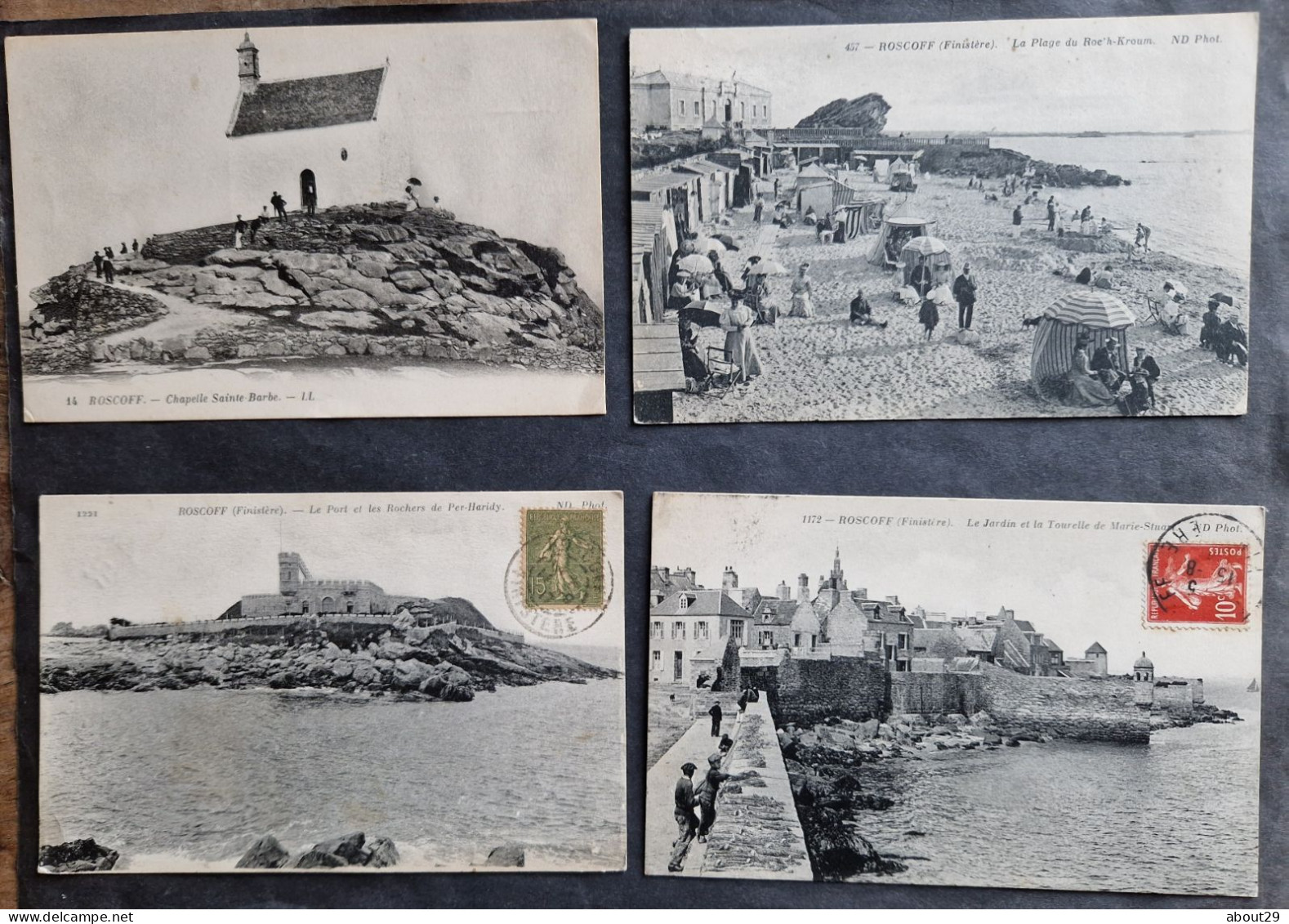 CPA 29 ROSCOFF - Lot 4 Cartes - Fort De Per Haridy, Chapelle Ste Barbe Animée, Plage, Jardin De Marie Stuart- Réf. S 291 - Roscoff