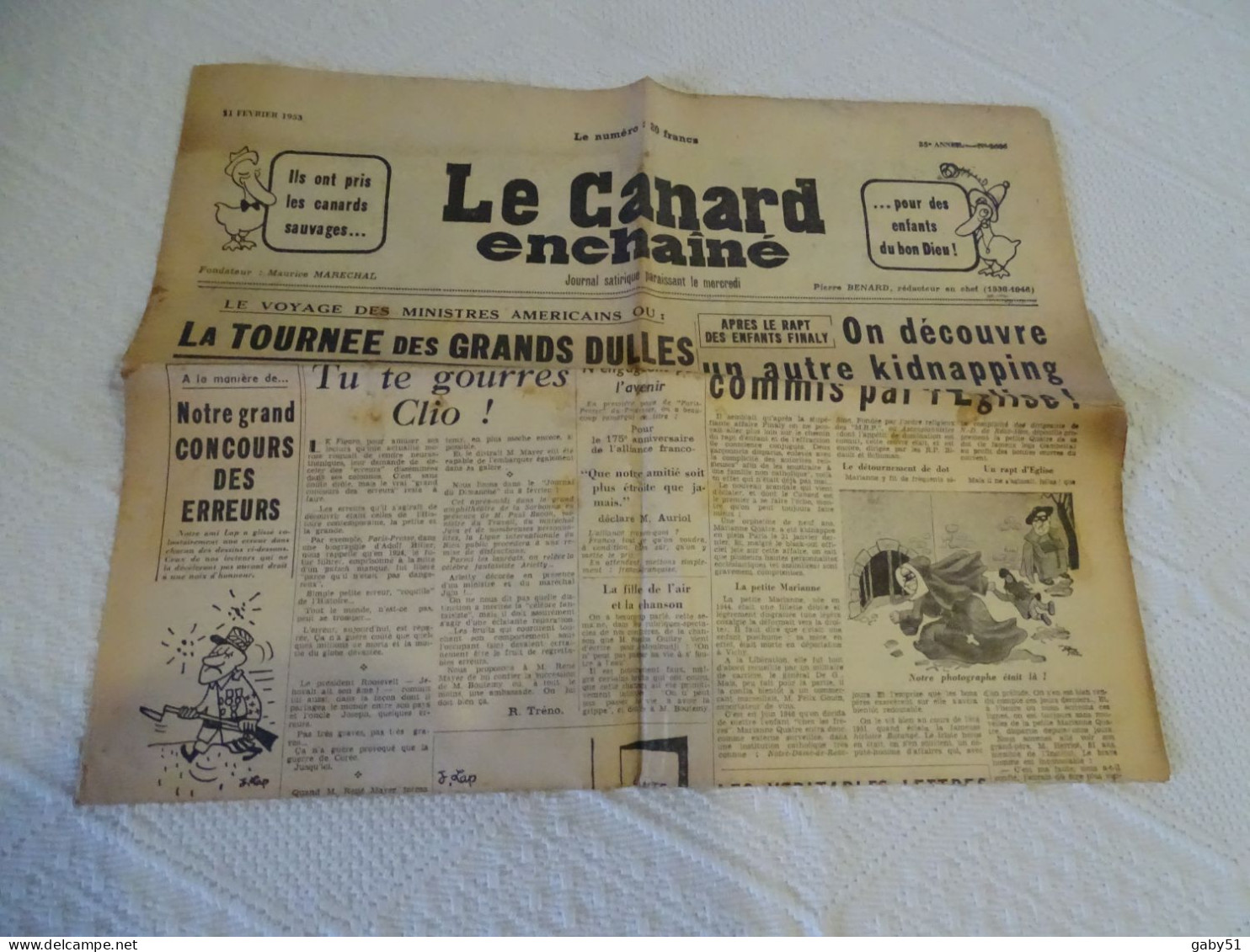 Le Canard Enchaîné 21 Février 1953, Kidnapping Par L'église, Etc ; VP07 - Autres & Non Classés