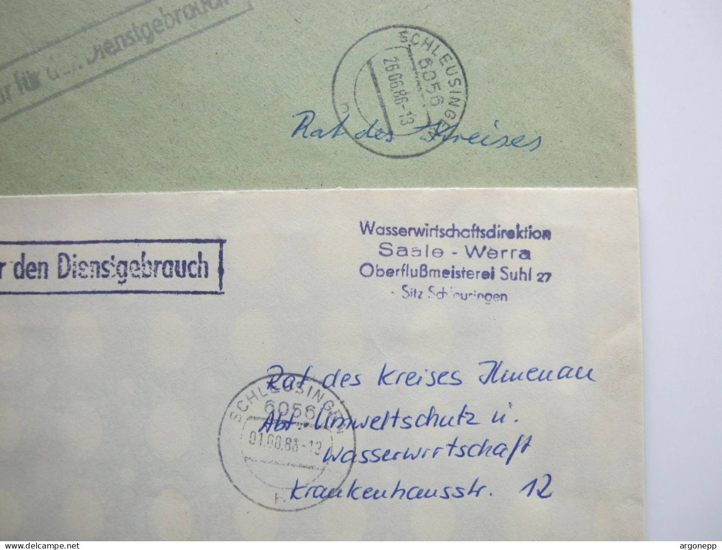 1986 , SCHLEUSINGEN , 2 Dienstbriefe - Cartas & Documentos