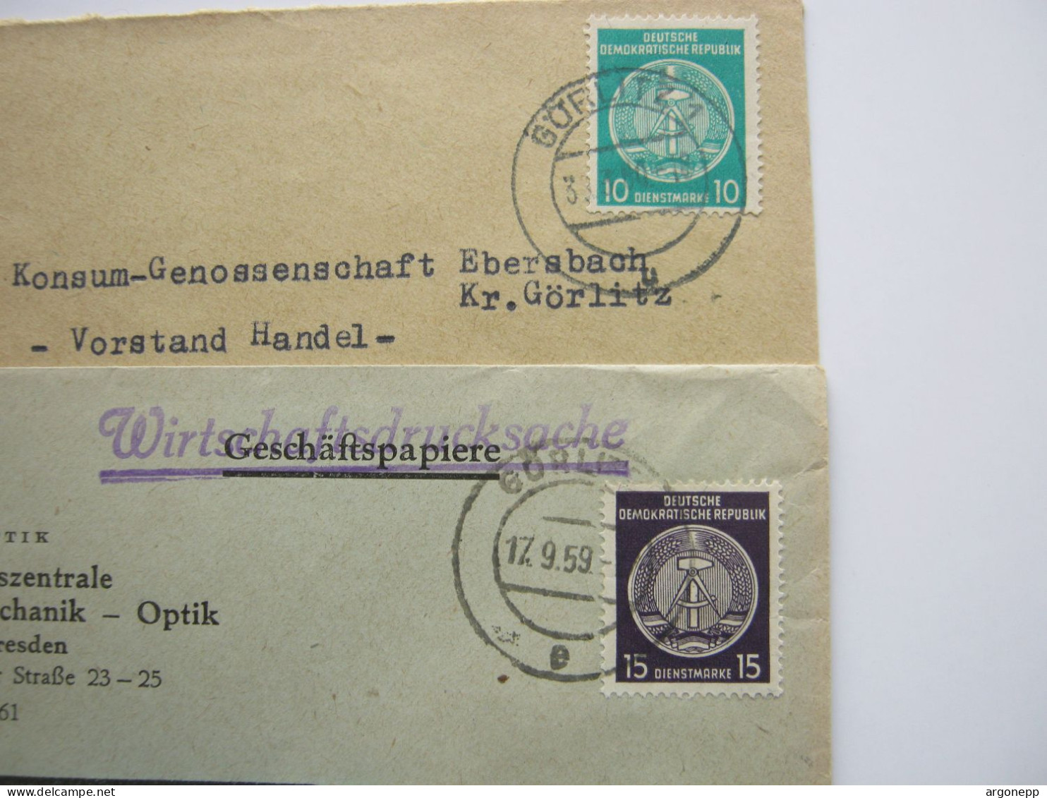 GÖRLITZ , 2 Dienstbriefe 1959/60 Mit Zirkelmarken - Covers & Documents