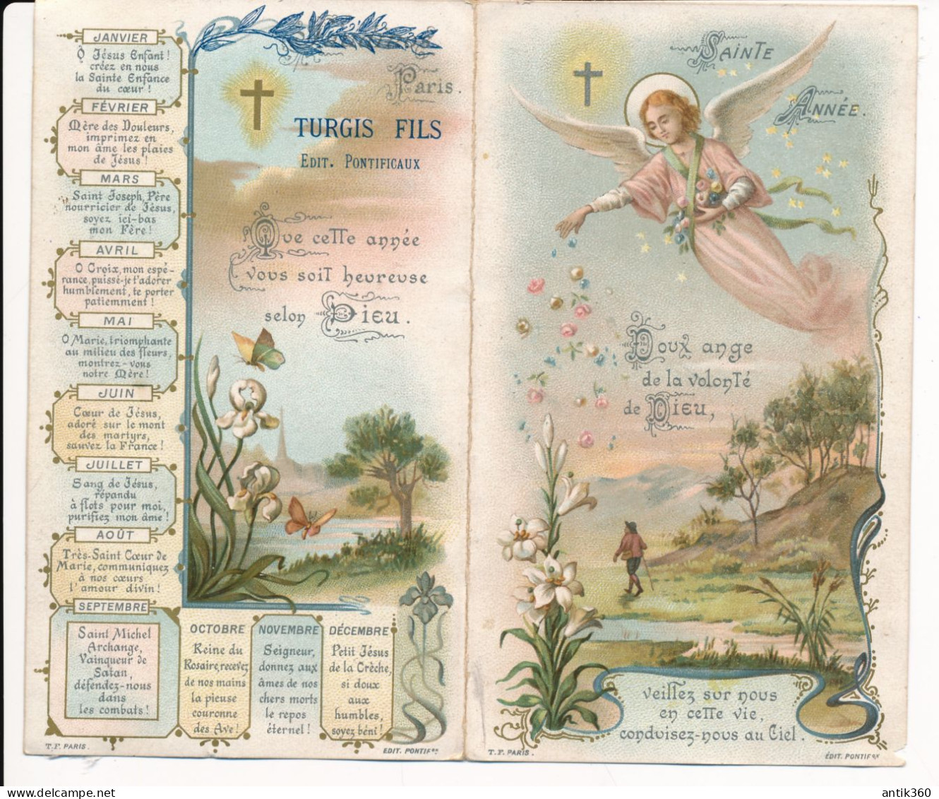 Image Pieuse Ancienne Doux Ange De La Volonté De Dieu Sainte Année Calendrier 1903 Editeur TURGIS - Devotieprenten