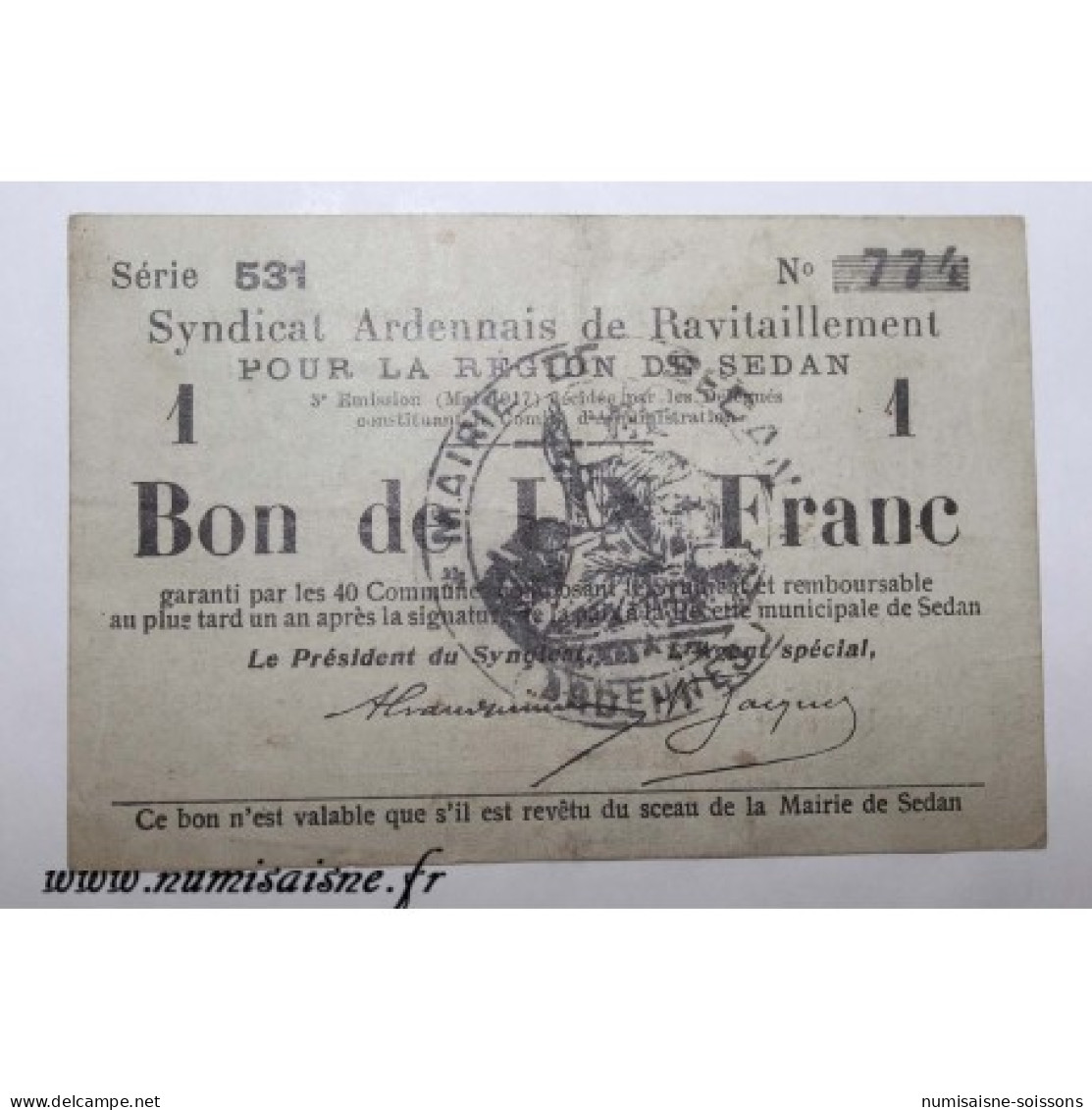 08 - SEDAN - BON DE 1 FRANC 1917 - DV - Sin Clasificación