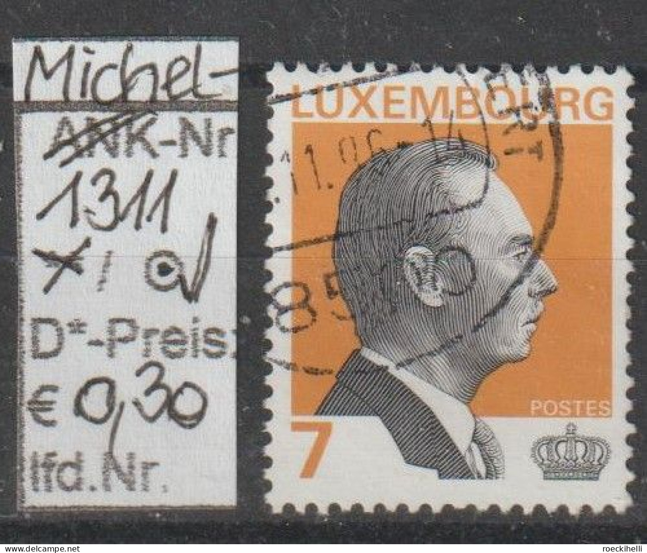 1993 - LUXEMBURG - FM/DM "Großherzog Jean" 7 Fr Bräunl'orange/schwarz - O Gestempelt - S.Scan (Lux 1311o) - 1993-.. Jean