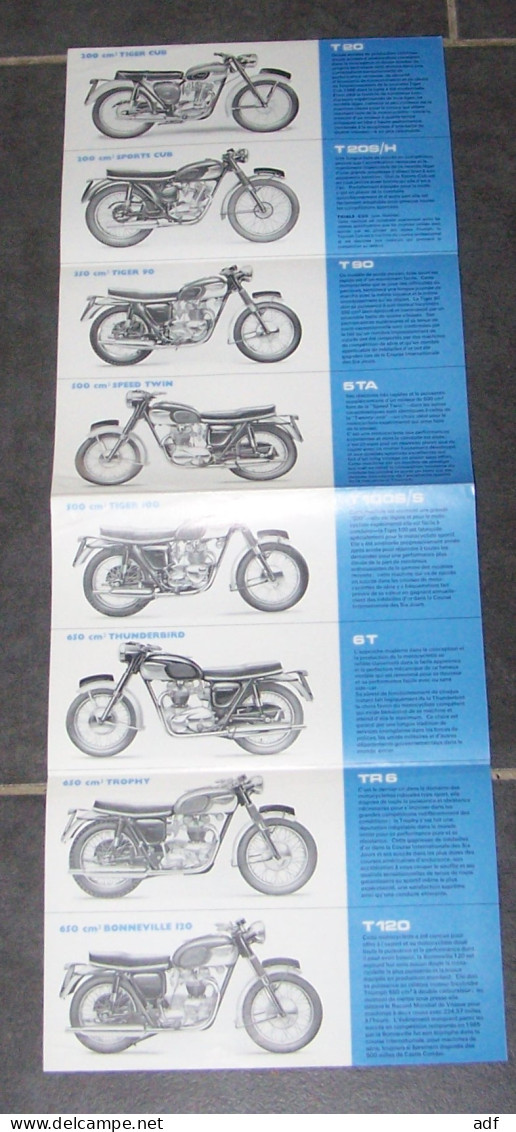 DEPLIANT PUB PUBLICITAIRE MOTO TRIUMPH SPEED TWIN, TIGER 100, THUNDERBIRD, TROPHY, BONNEVILLE 120, MOTOS, MOTOCYCLETTES - Motos