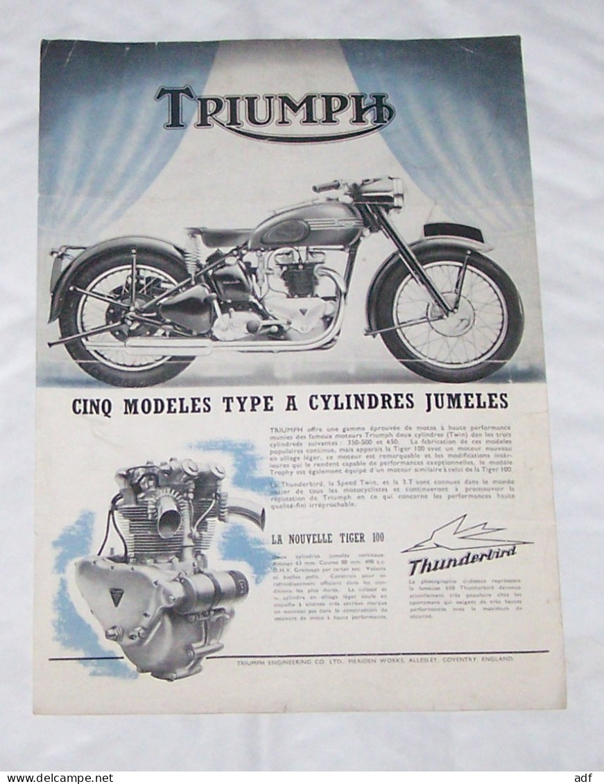 PUB PUBLICITE MOTO TRIUMPH TIGER 100, SPEED TWIN, 3.T DE LUXE, TROPHY, MOTOS, MOTOCYCLETTES - Motor Bikes