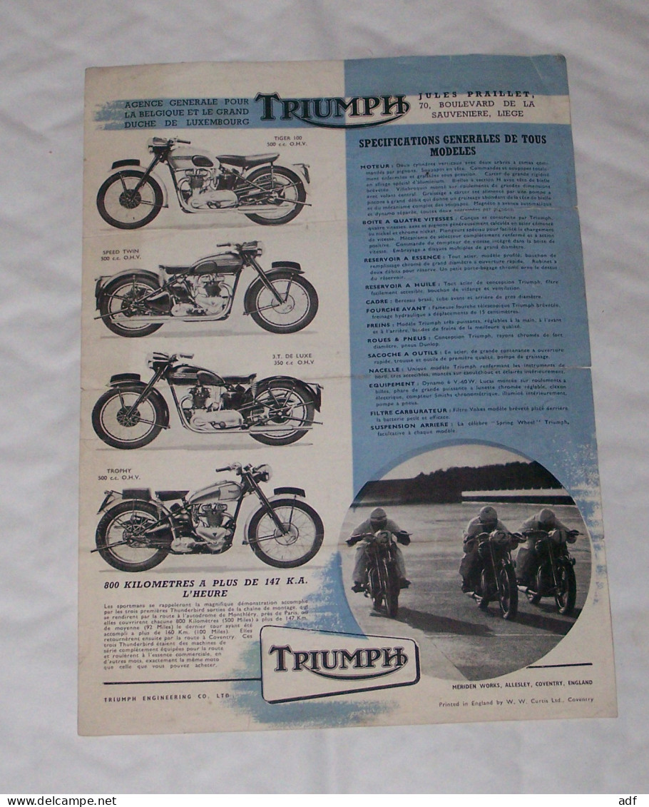 PUB PUBLICITE MOTO TRIUMPH TIGER 100, SPEED TWIN, 3.T DE LUXE, TROPHY, MOTOS, MOTOCYCLETTES - Motos