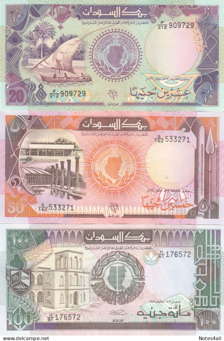 SUDAN 1 5 10 20 50 100 POUNDS 1987 1991 P39 40 41 47 48 UNC SET 4 - Soedan