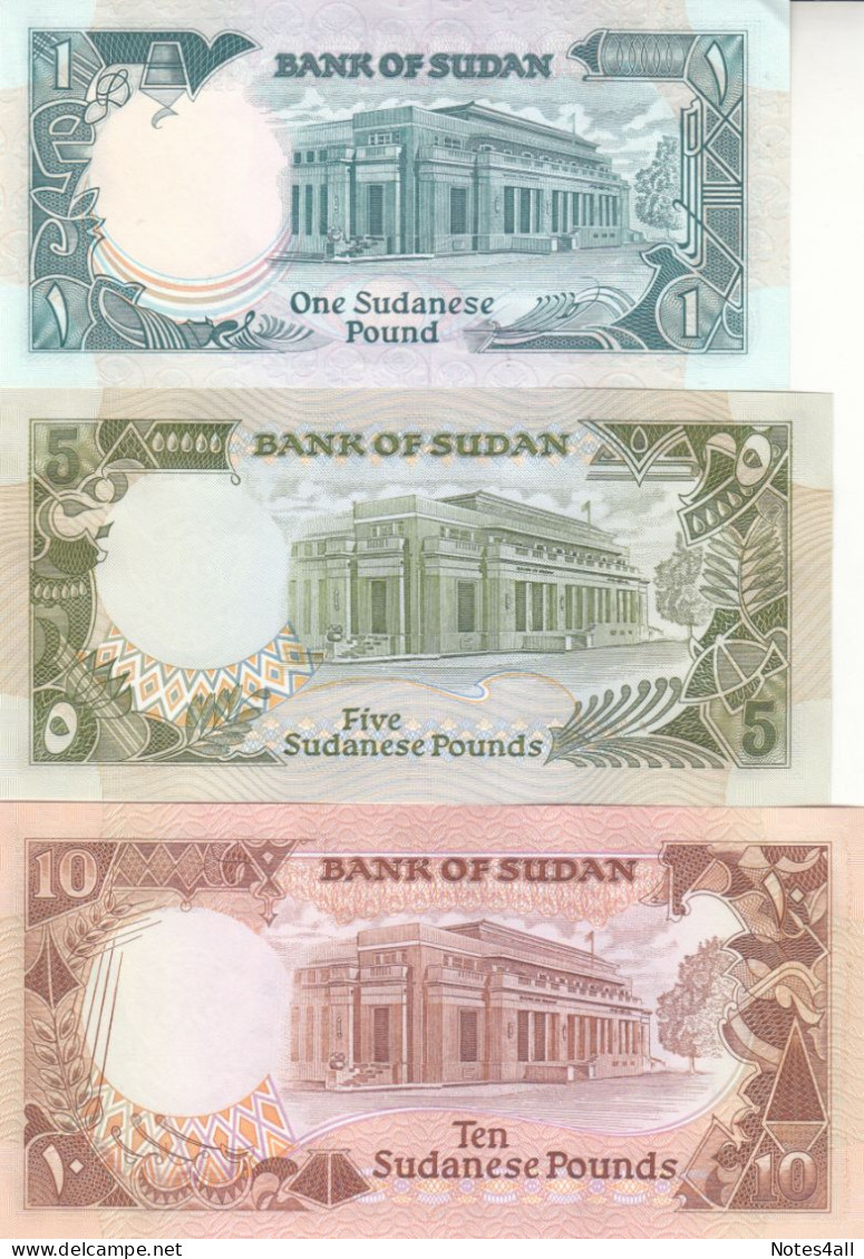 SUDAN 1 5 10 20 50 100 POUNDS 1987 1991 P39 40 41 47 48 UNC SET 4 - Soudan