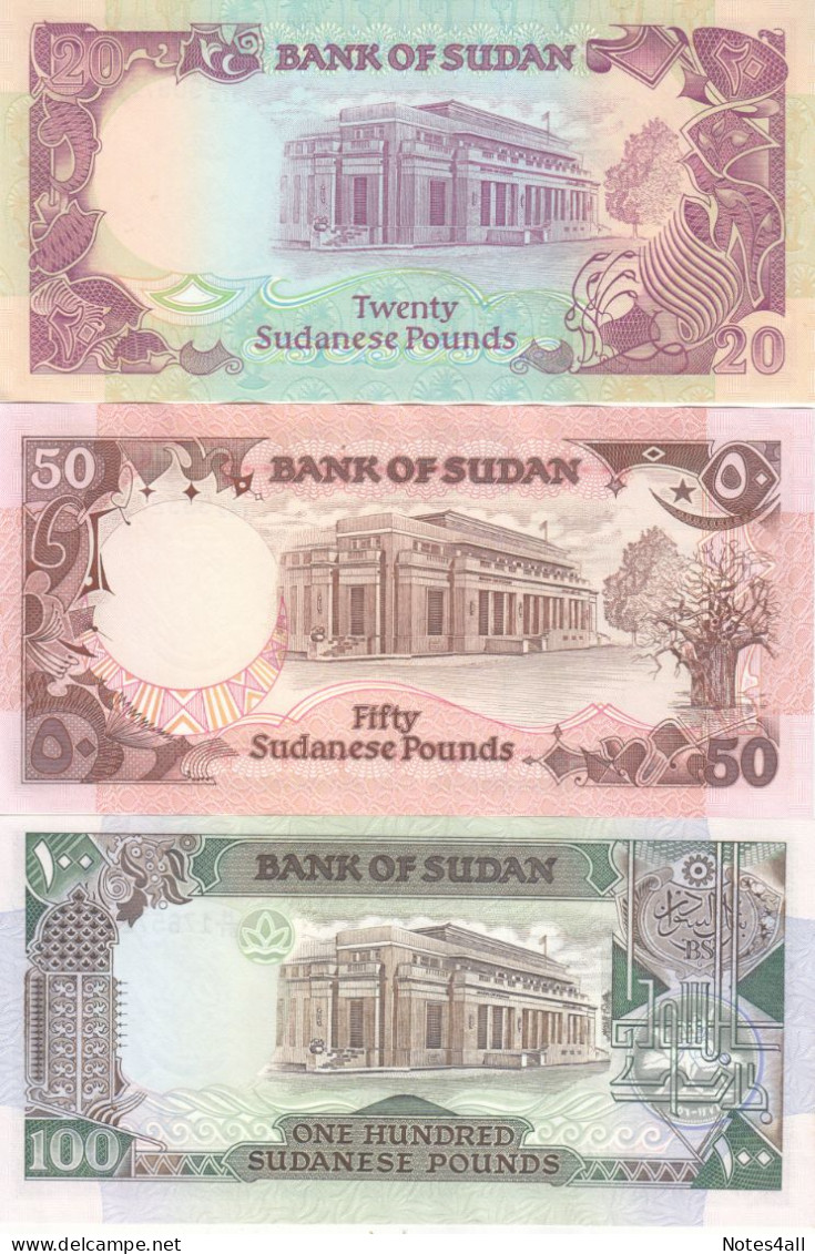 SUDAN 1 5 10 20 50 100 POUNDS 1987 1991 P39 40 41 47 48 UNC SET 4 - Soedan