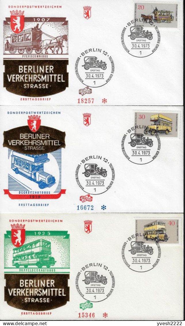 Berlin 1973 Y&T 411 à 413 Sur FDC. Transports De Berlin : Autobus Hippomobile Et à Impériale - Busses