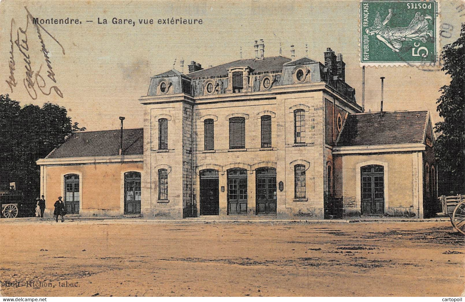 17 - MONTENDRE - La Gare - Vue Extérieure - Carte Toilée Colorisée - Montendre