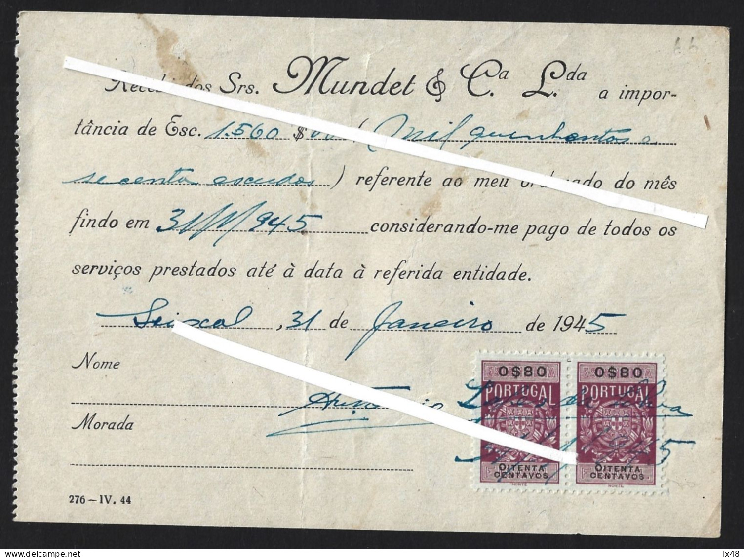 Mundet & Cª. Cork Factory. Salary Receipt From Mundet 1945, Seixal. Mundet & Cª. Fábrica De Cortiças. Recibo De Ordenado - Portugal