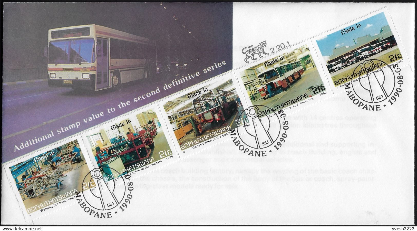 Bophuthatswana 1990 Y&T 243 à 247 Sur FDC. Construction Des Autobus - Busses