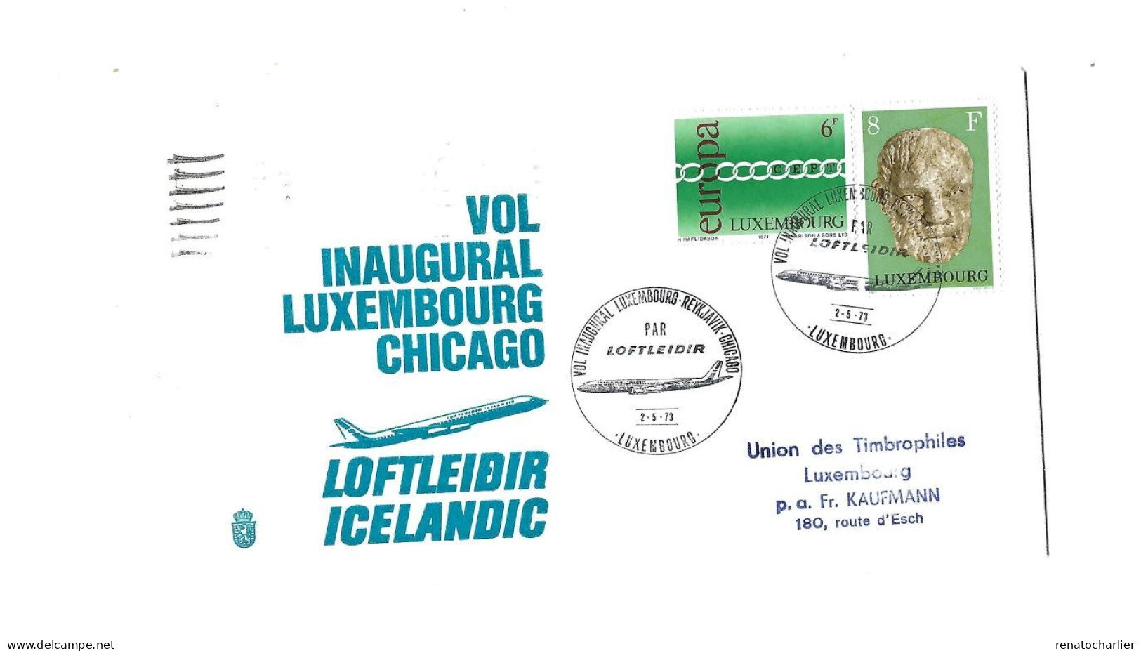 Vol Inaugural Luxembourg-Reykjavik-Chicago.1973.Icelandic. - Covers & Documents