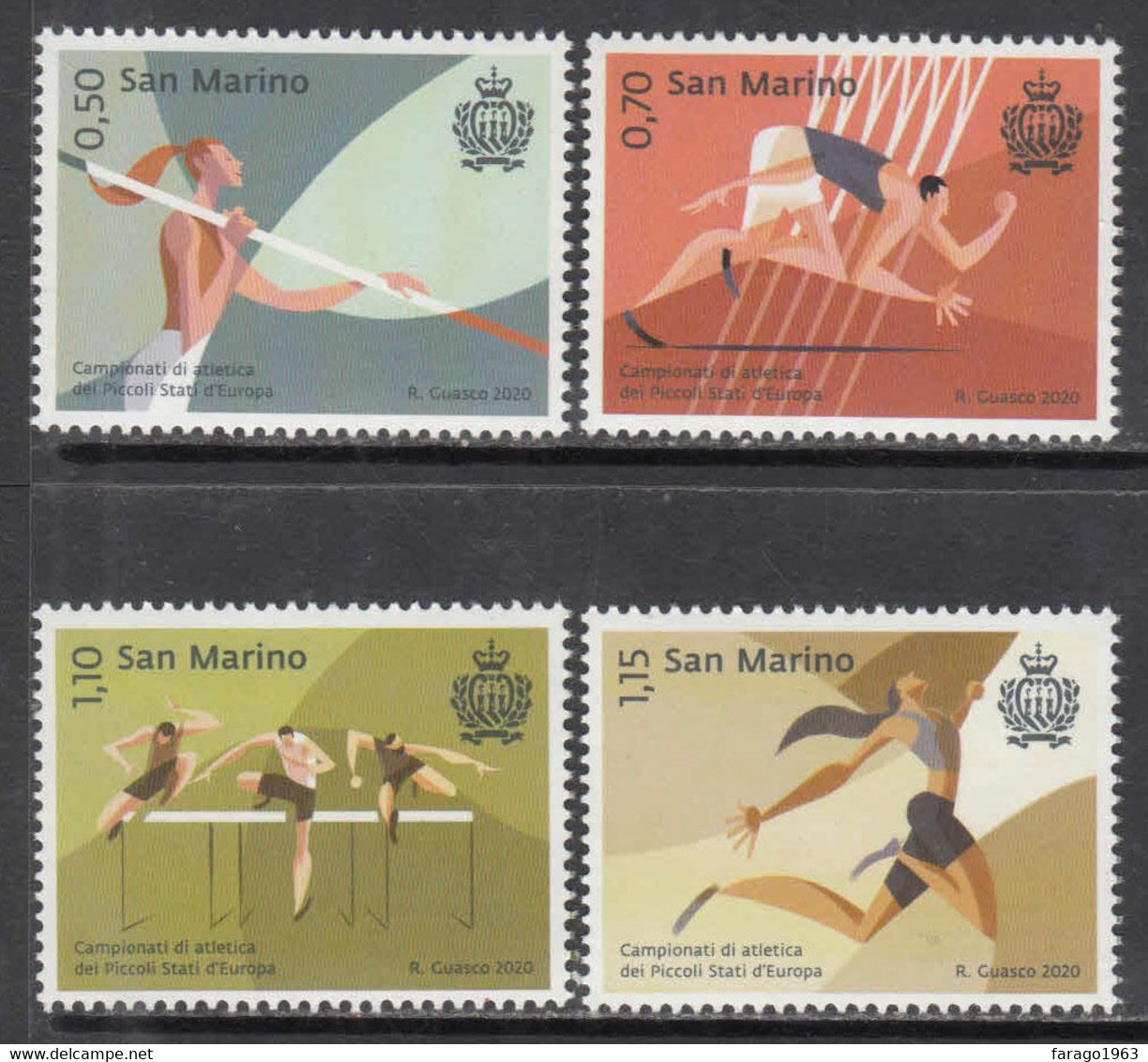 2020 San Marino Small States Championships Sports Athletics  Complete Set Of 4  MNH @ BELOW FACE VALUE - Nuevos