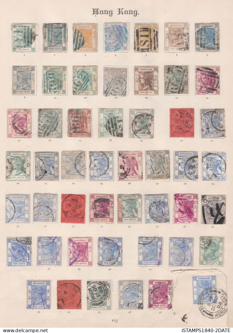 Hong Kong QV Collection Cancels/Treaty/Blue/ 62 Items Interesting Page - Collections, Lots & Séries