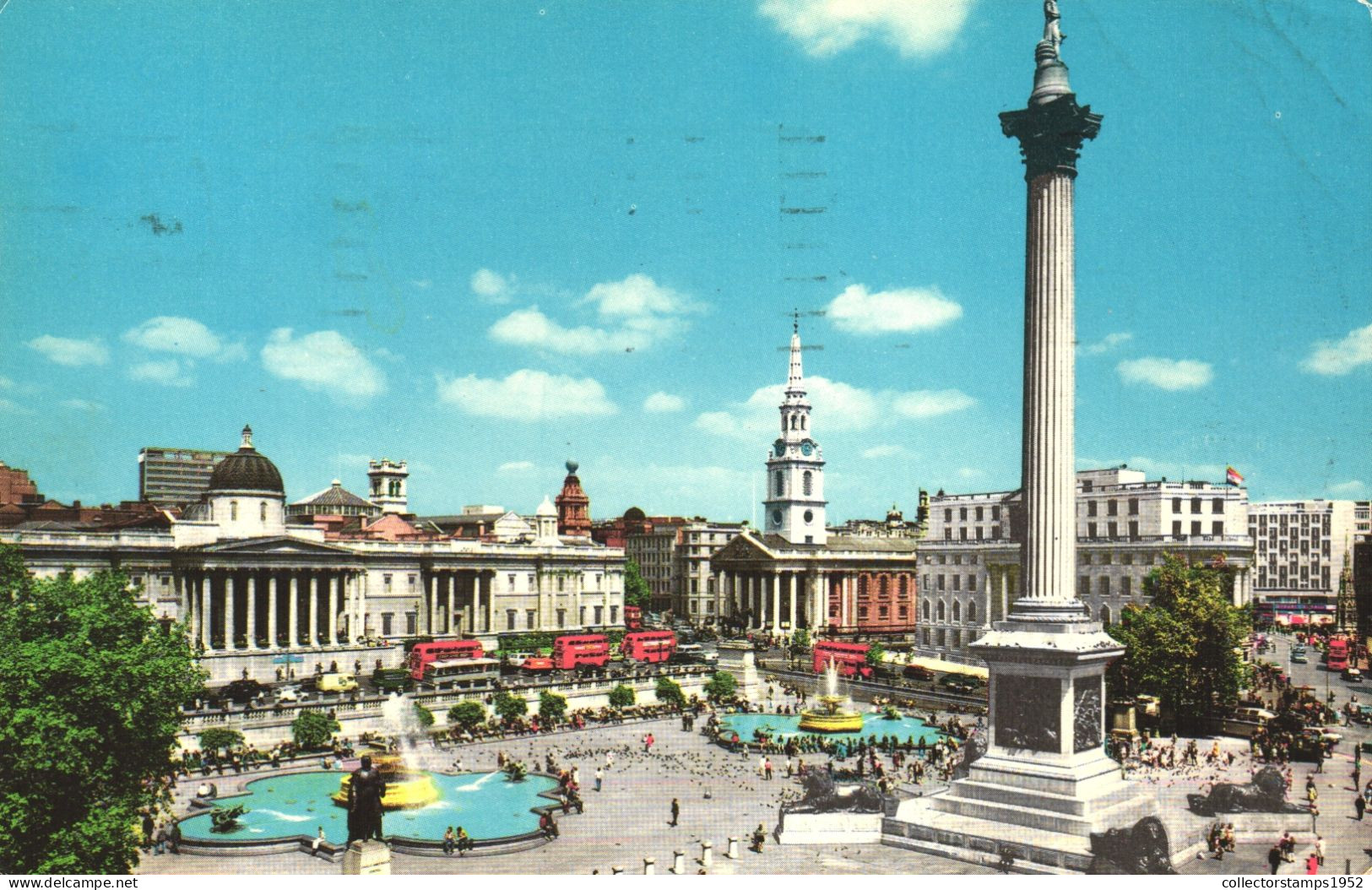 LONDON, TRAFALGAR SQUARE, ARCHITECTURE, TOWER WITH CLOCK, CHURCH, MONUMENT, FOUNTAIN, ENGLAND, UNITED KINGDOM, POSTCARD - Trafalgar Square