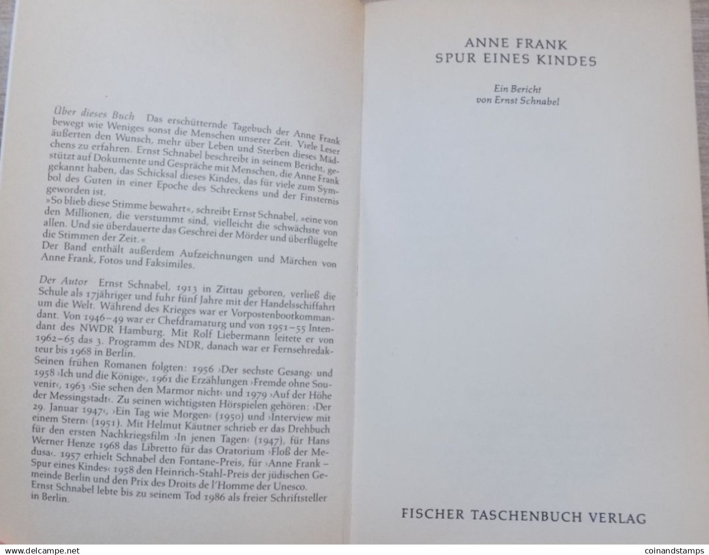 Anne Frank Spur Eines Kindes, Fischer Verlag, 1993, 158 Seiten Als Taschenbuchausgabe Gebunden, II - Autores Alemanes