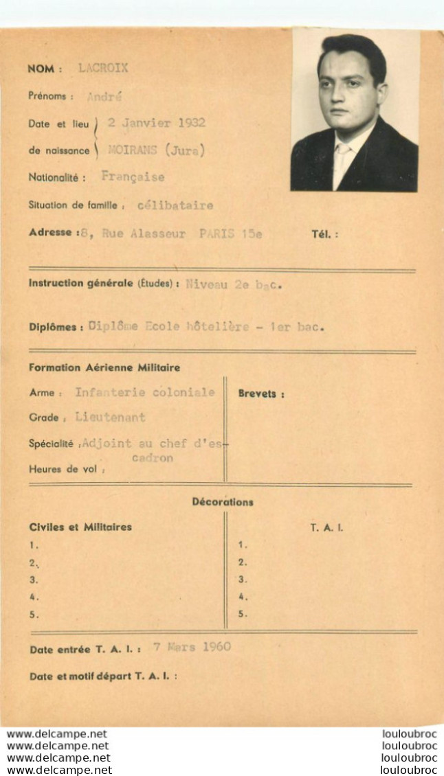 LOT DE10 FICHES  INDIVIDUELLES  MEMBRES  T.A.I. TRANSPORTS AERIENS INTERCONTINENTAUX  AVEC ACTIVITE AERIENNE REF E - Autres & Non Classés